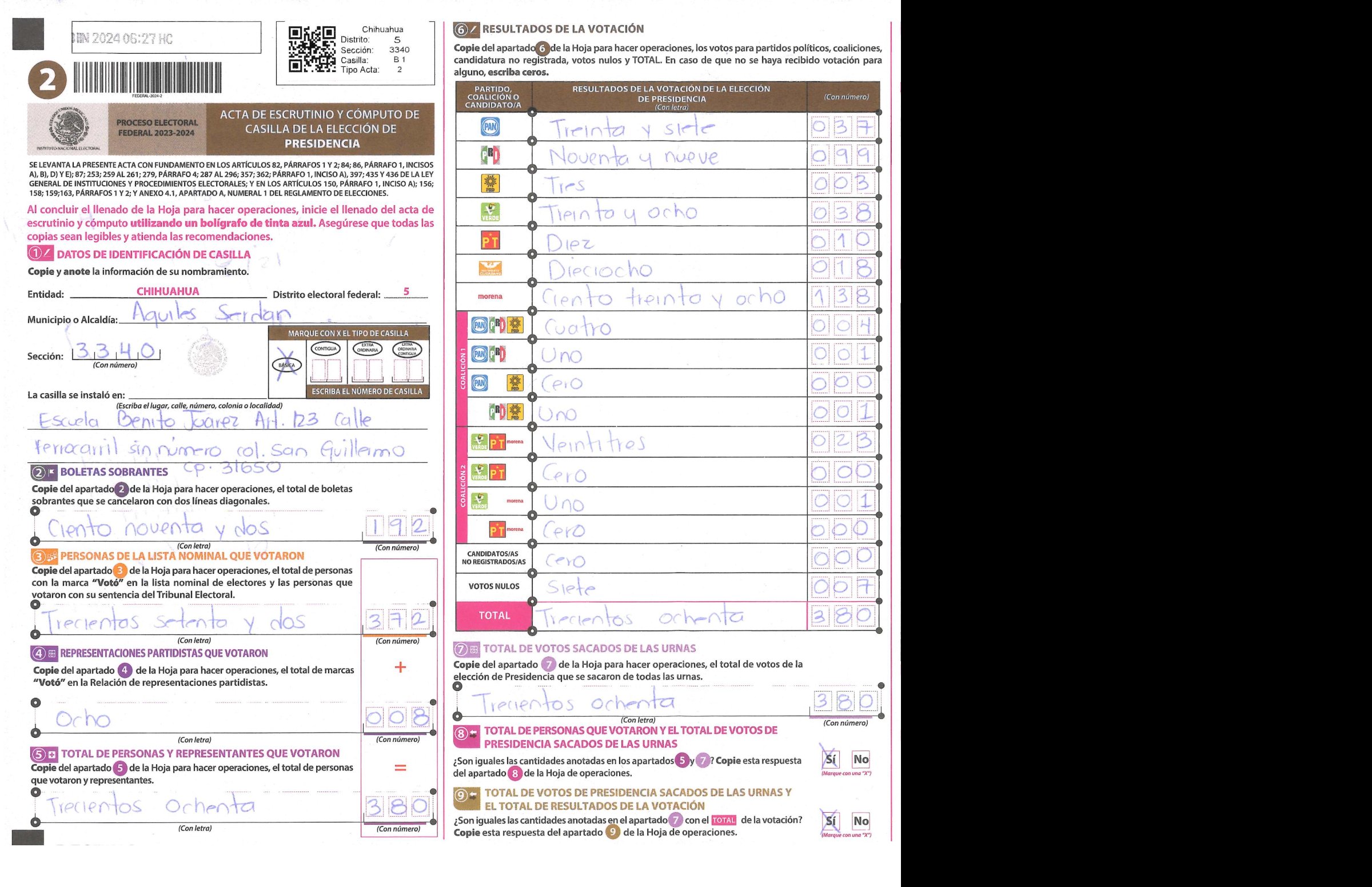 Privacy-masked page of form 083340B0100