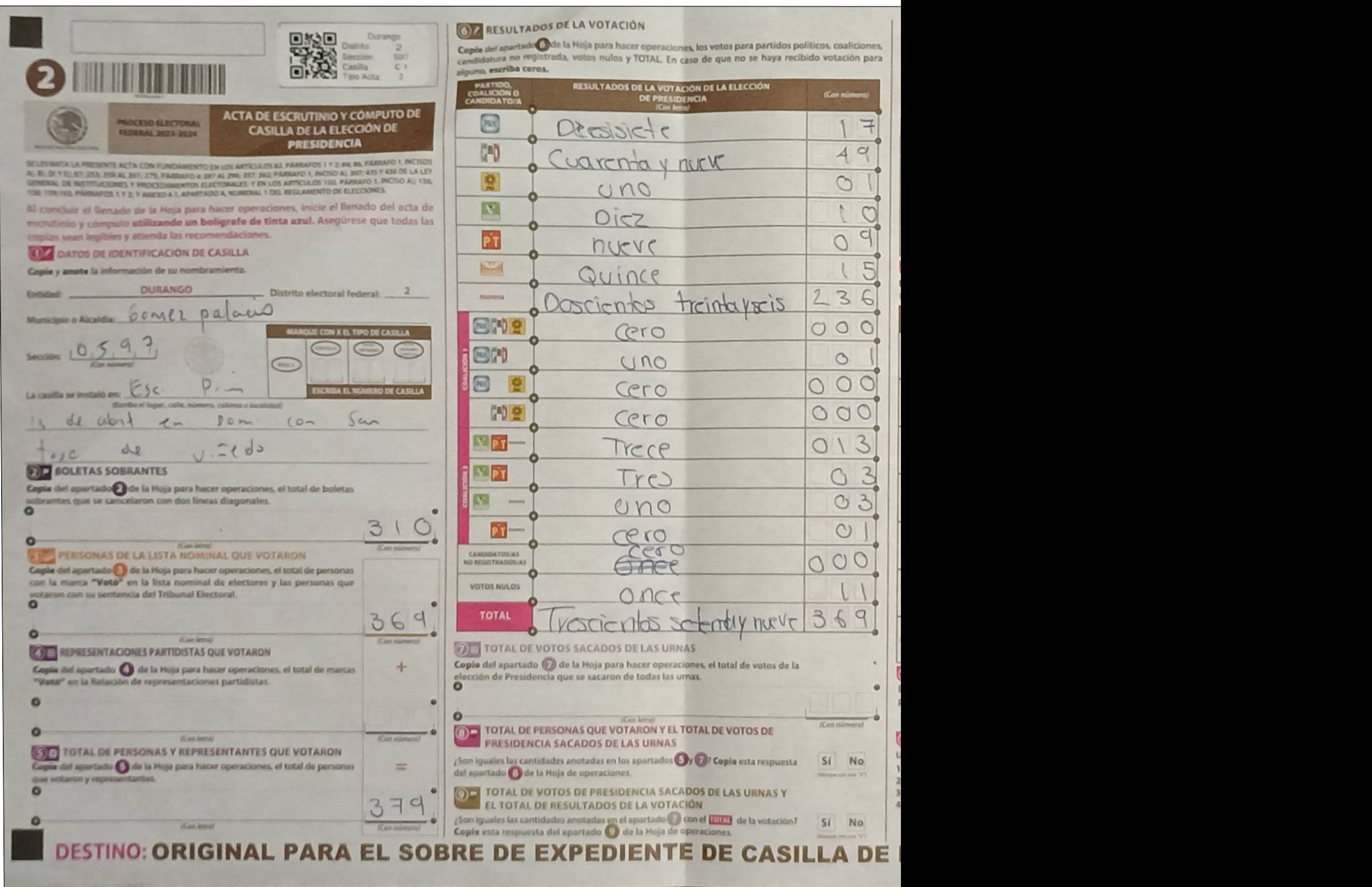 Privacy-masked page of form 100597C0100