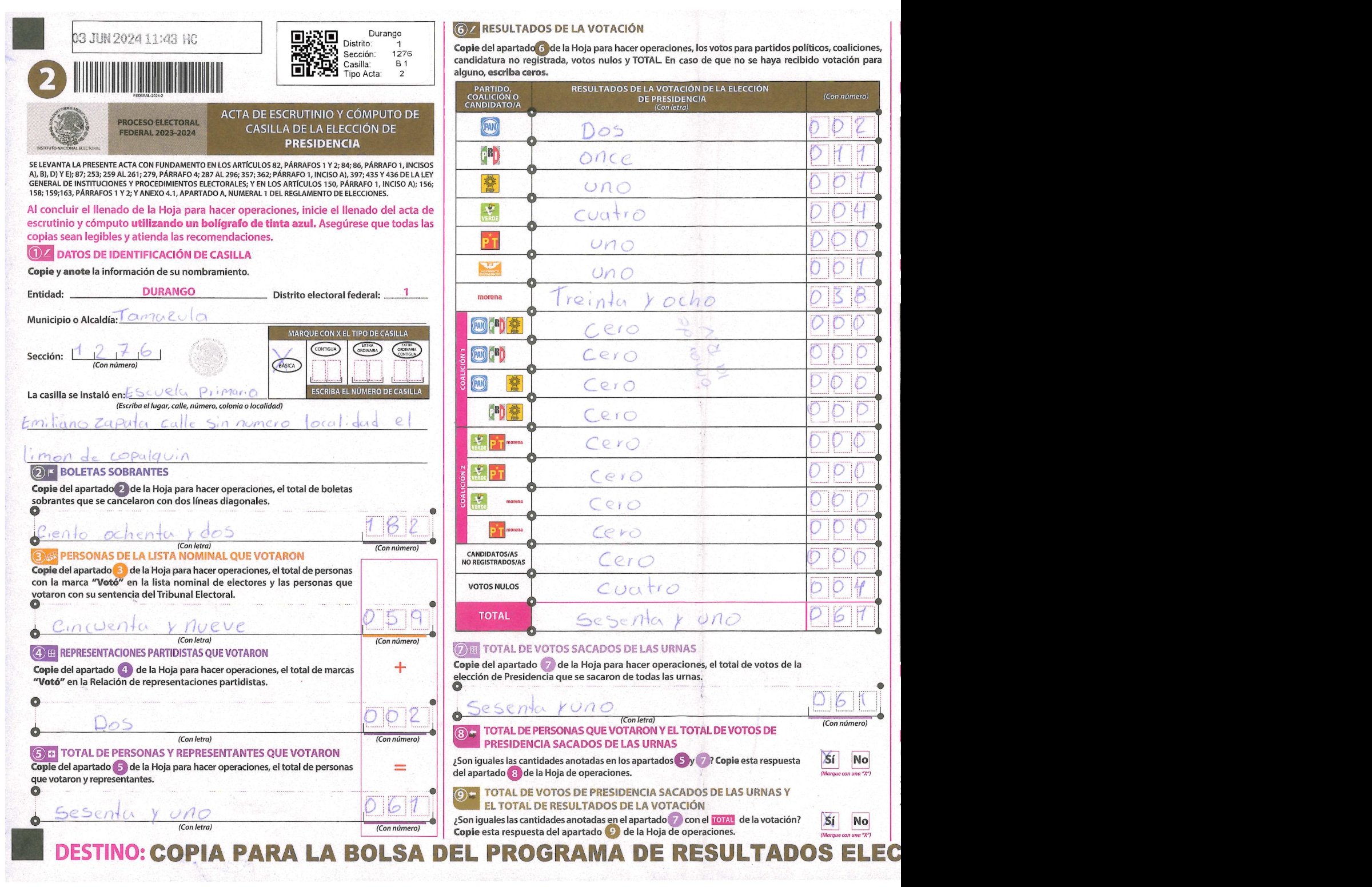 Privacy-masked page of form 101276B0100