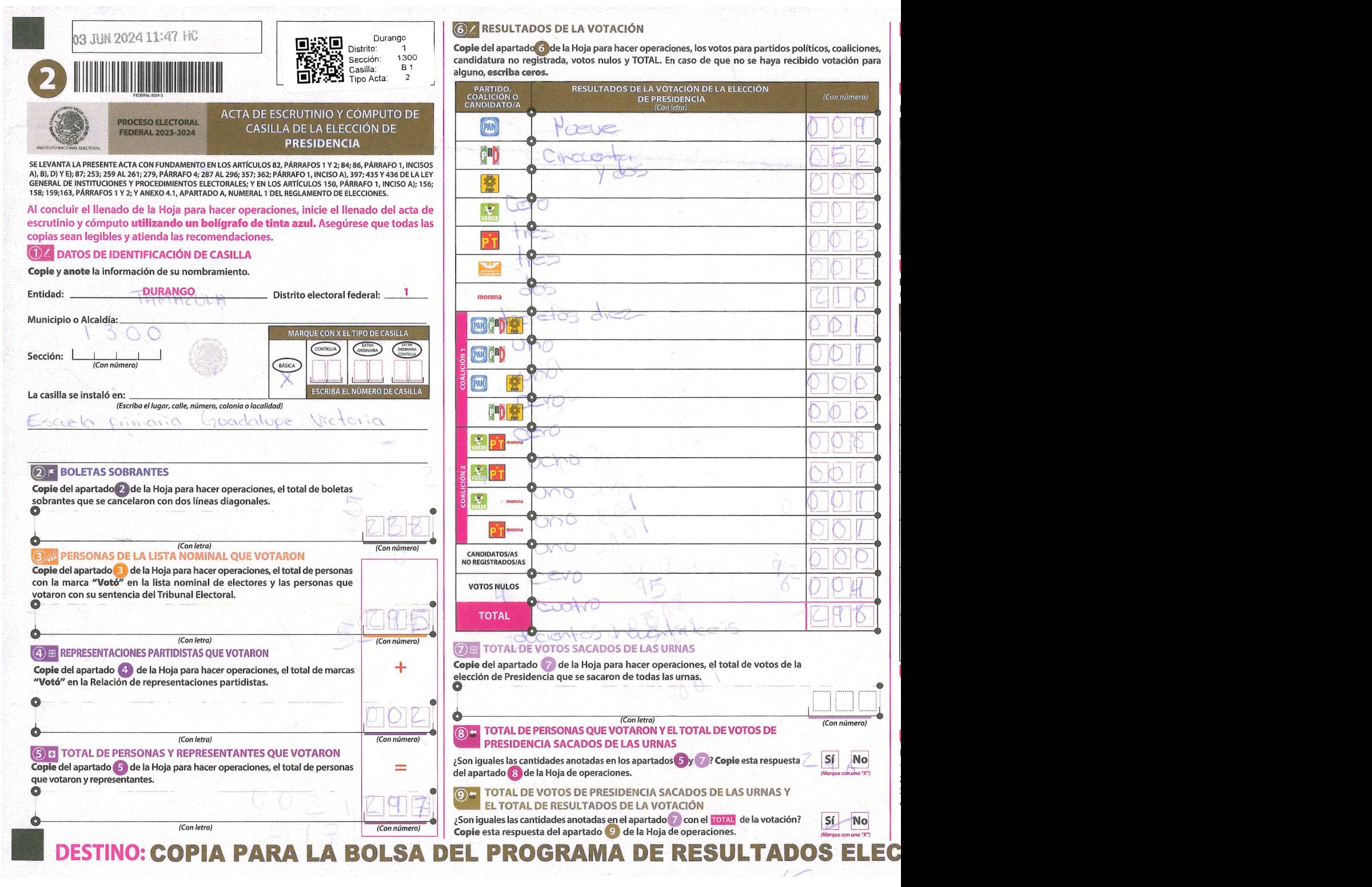 Privacy-masked page of form 101300B0100