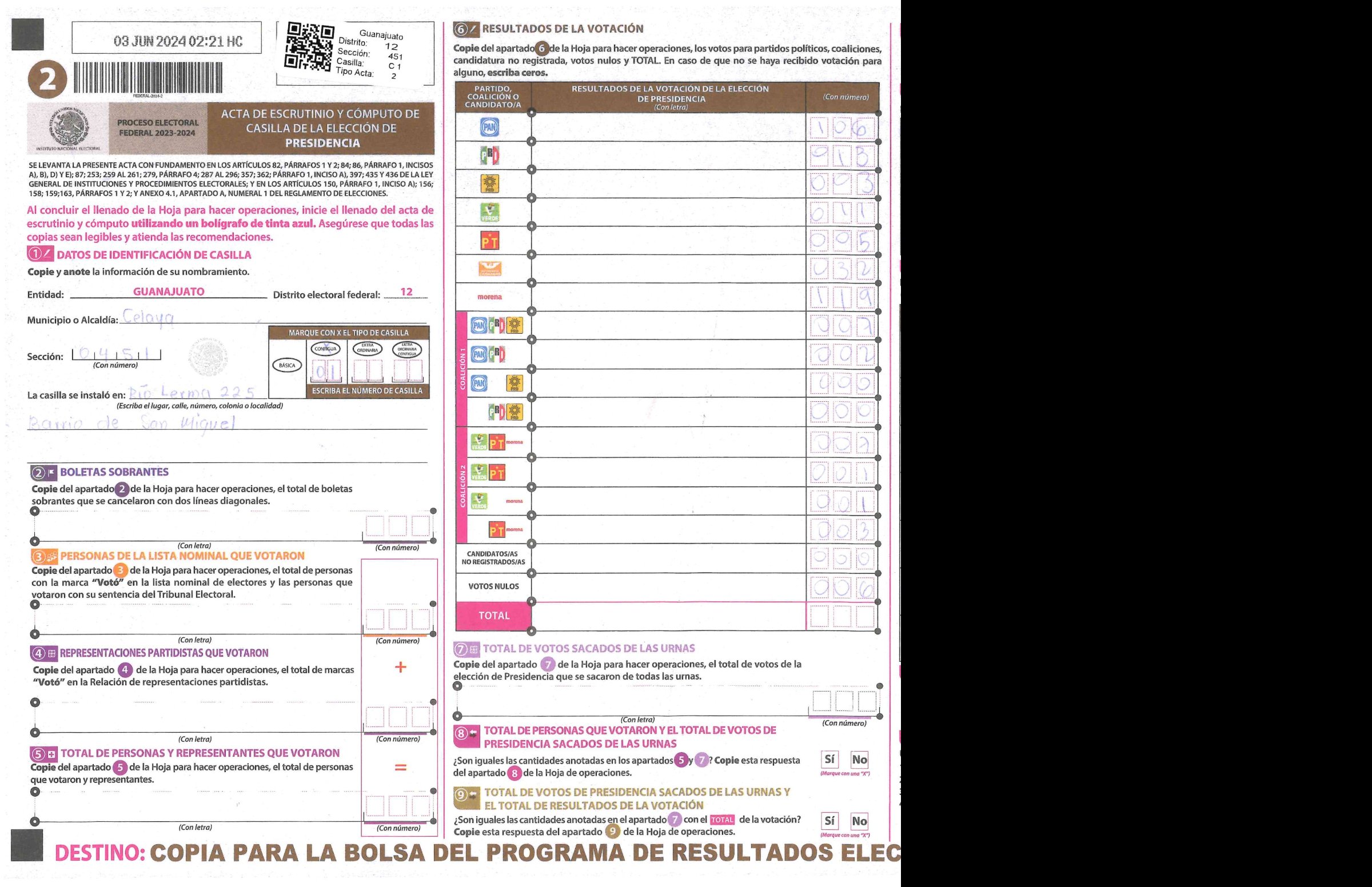Privacy-masked page of form 110451C0100