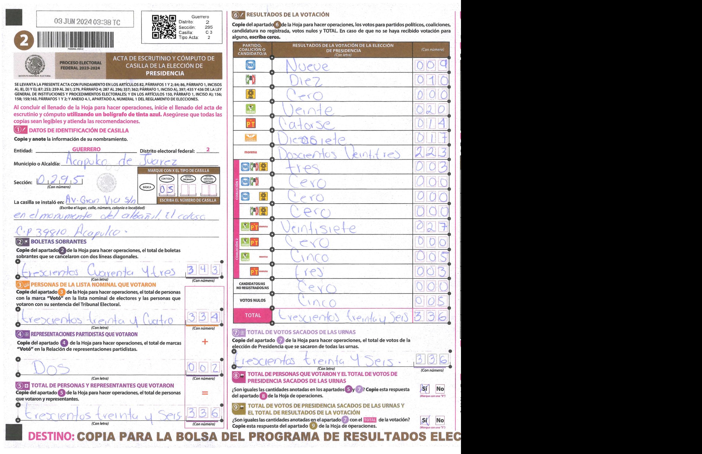 Privacy-masked page of form 120295C0300