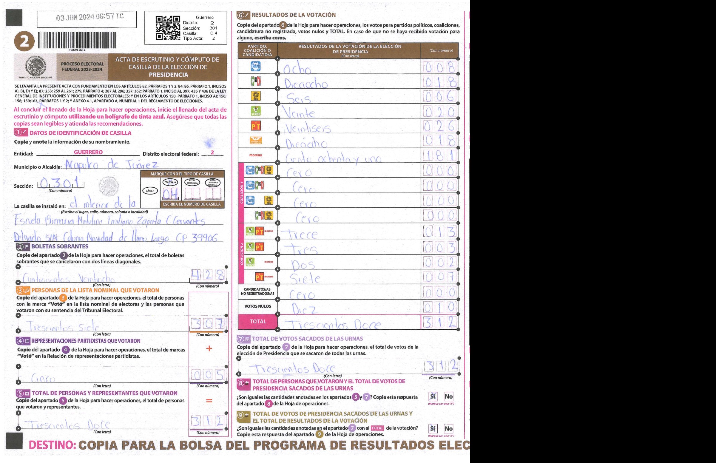 Privacy-masked page of form 120301C0400