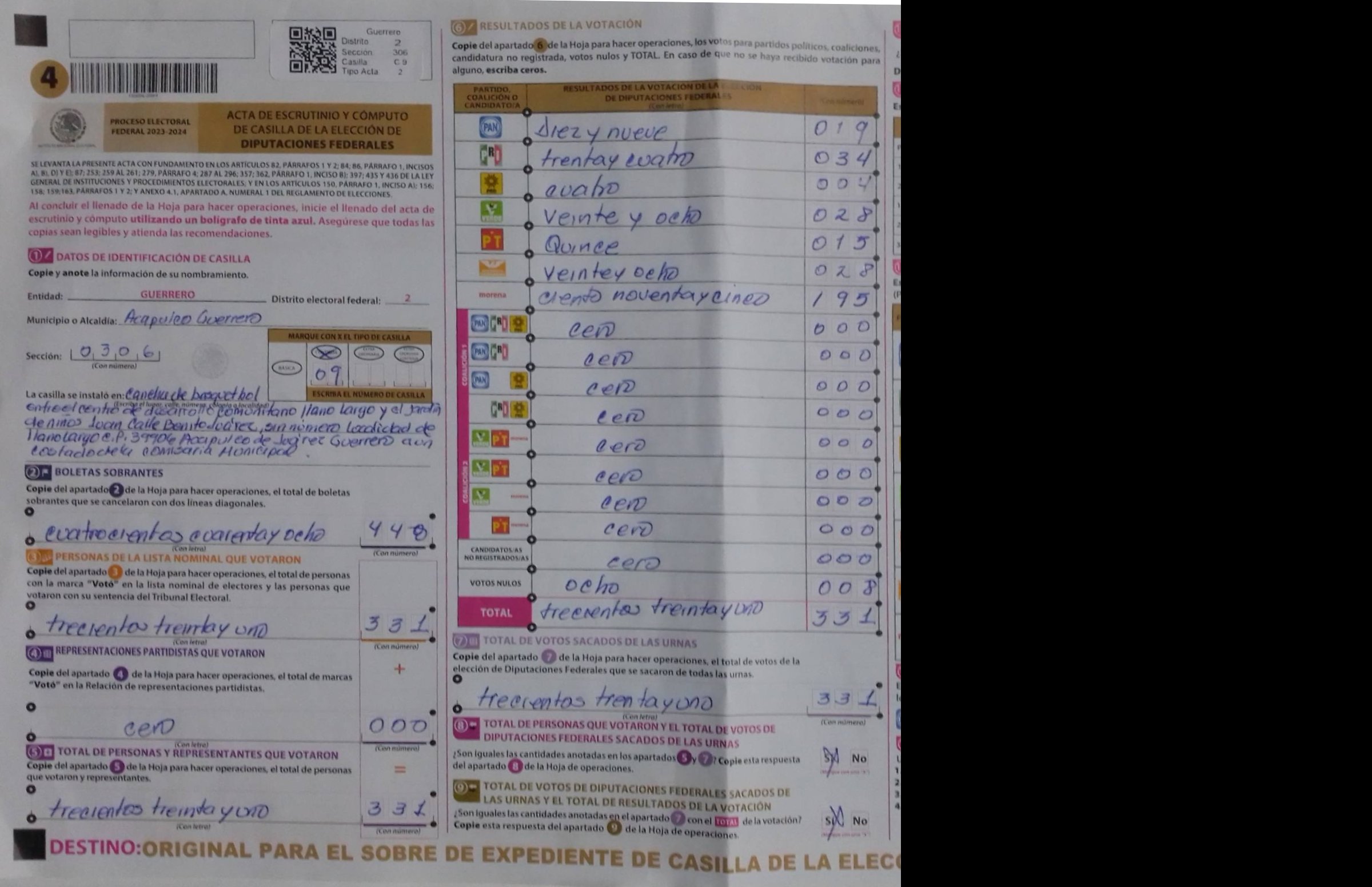 Privacy-masked page of form 120306C0900