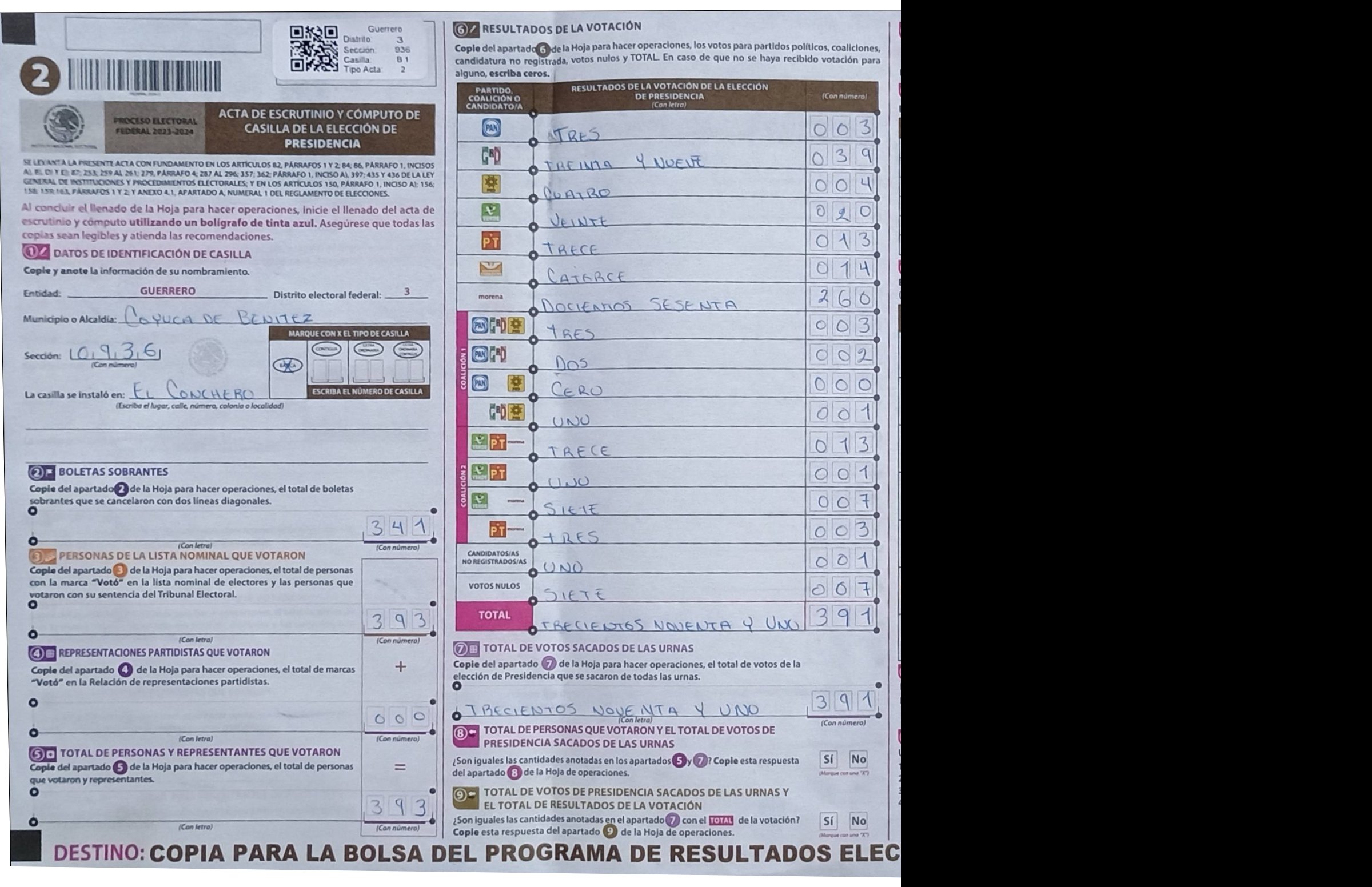 Privacy-masked page of form 120936B0100
