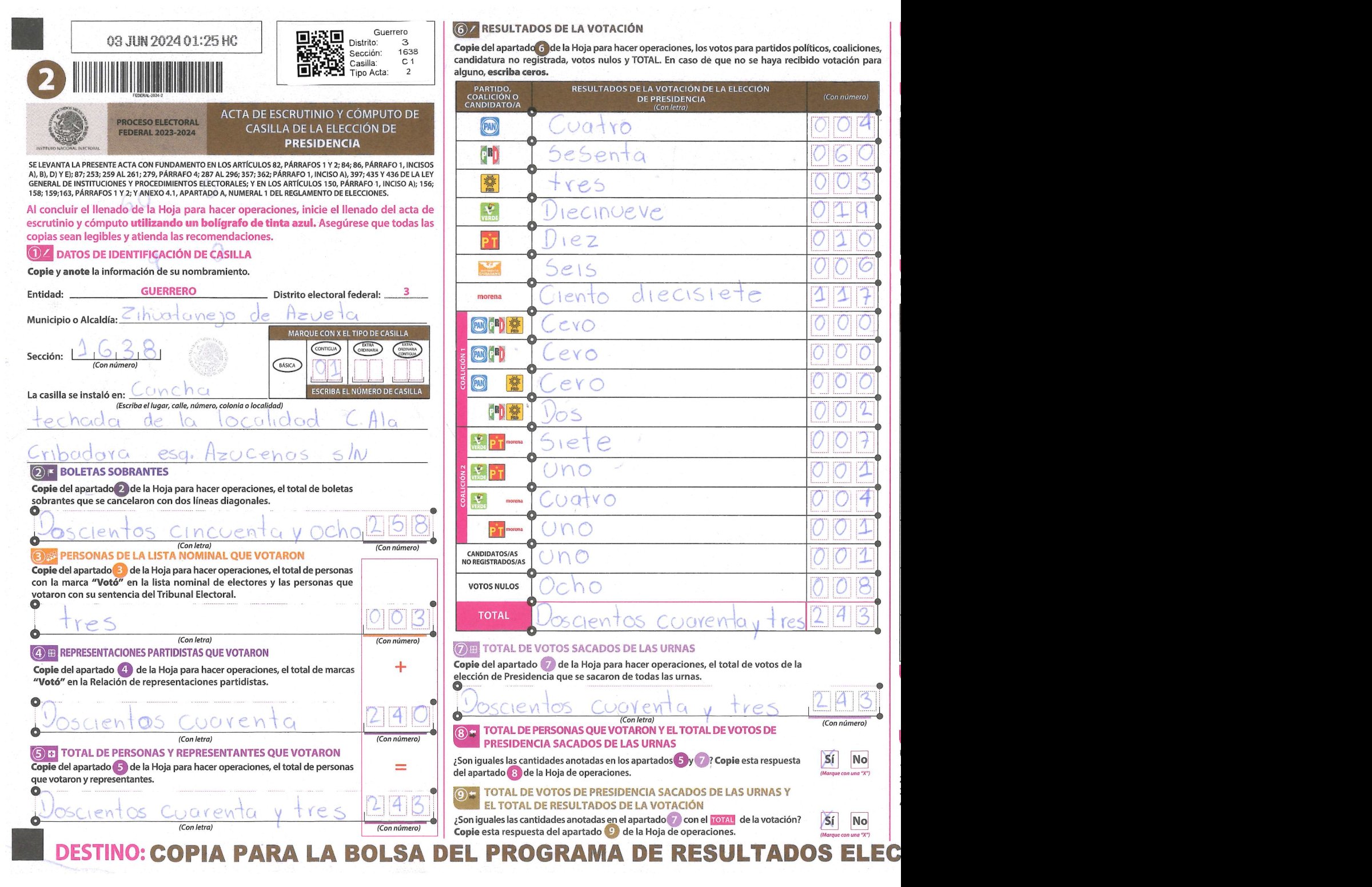 Privacy-masked page of form 121638C0100