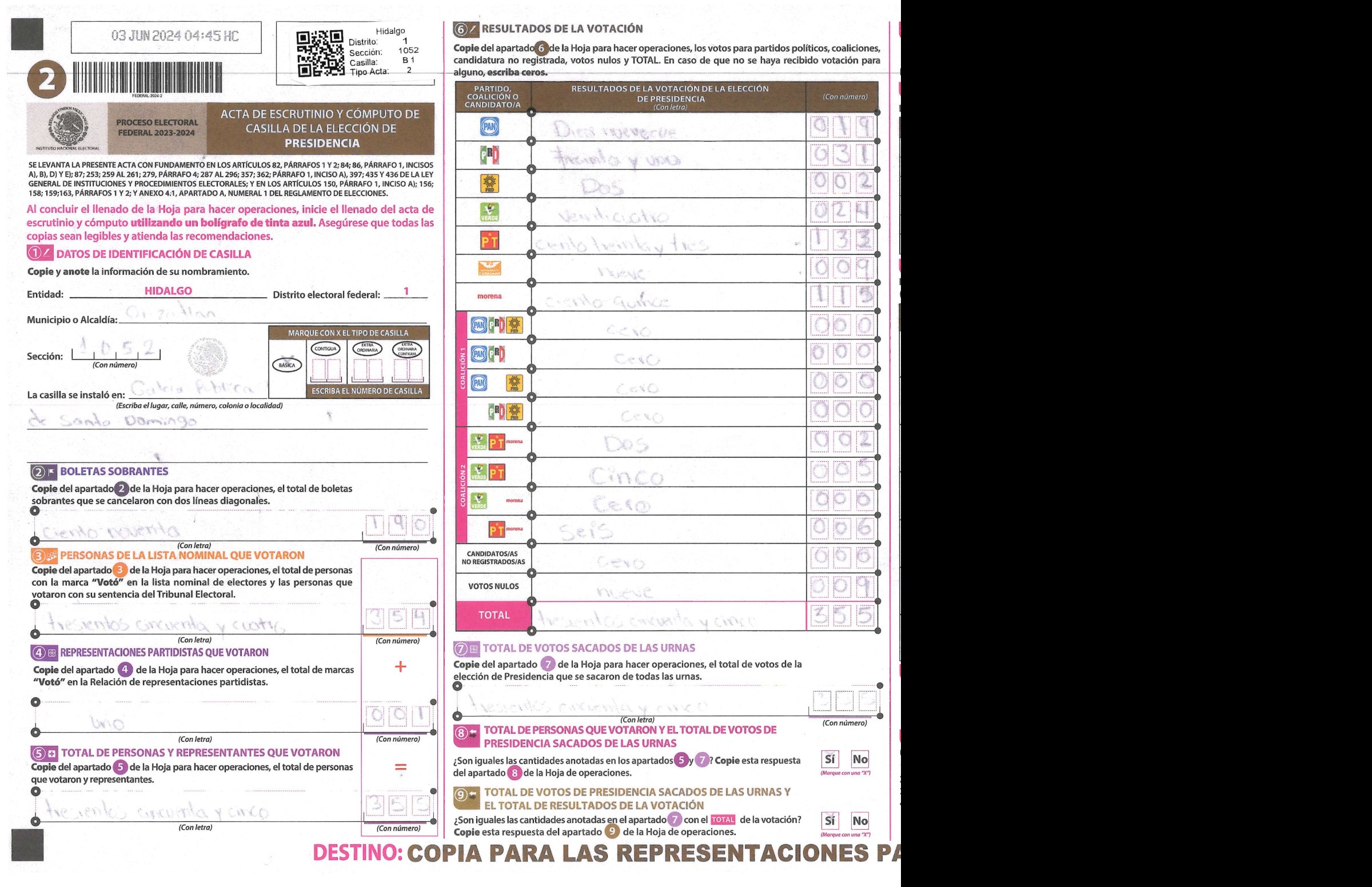 Privacy-masked page of form 131052B0100