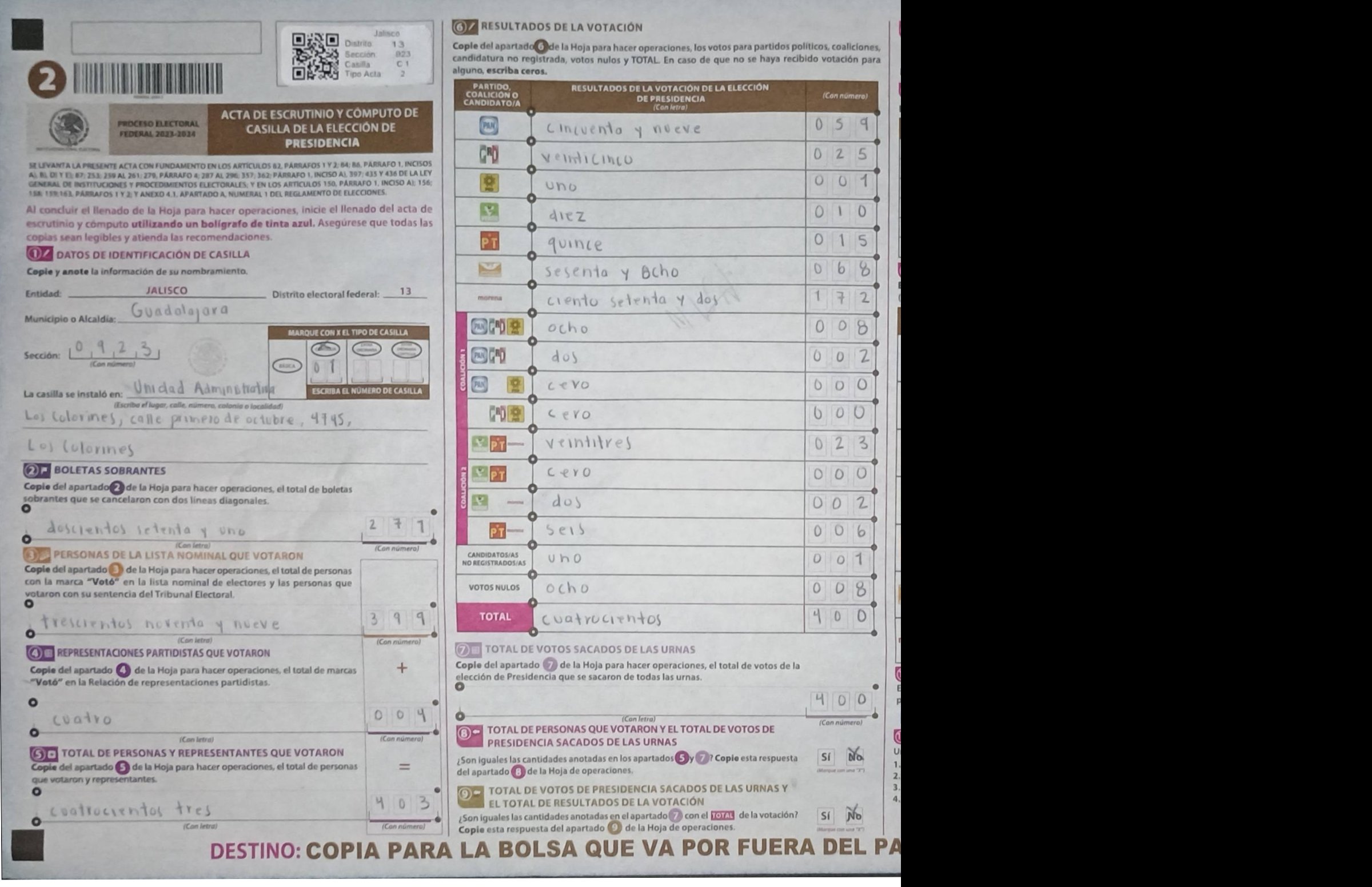 Privacy-masked page of form 140923C0100