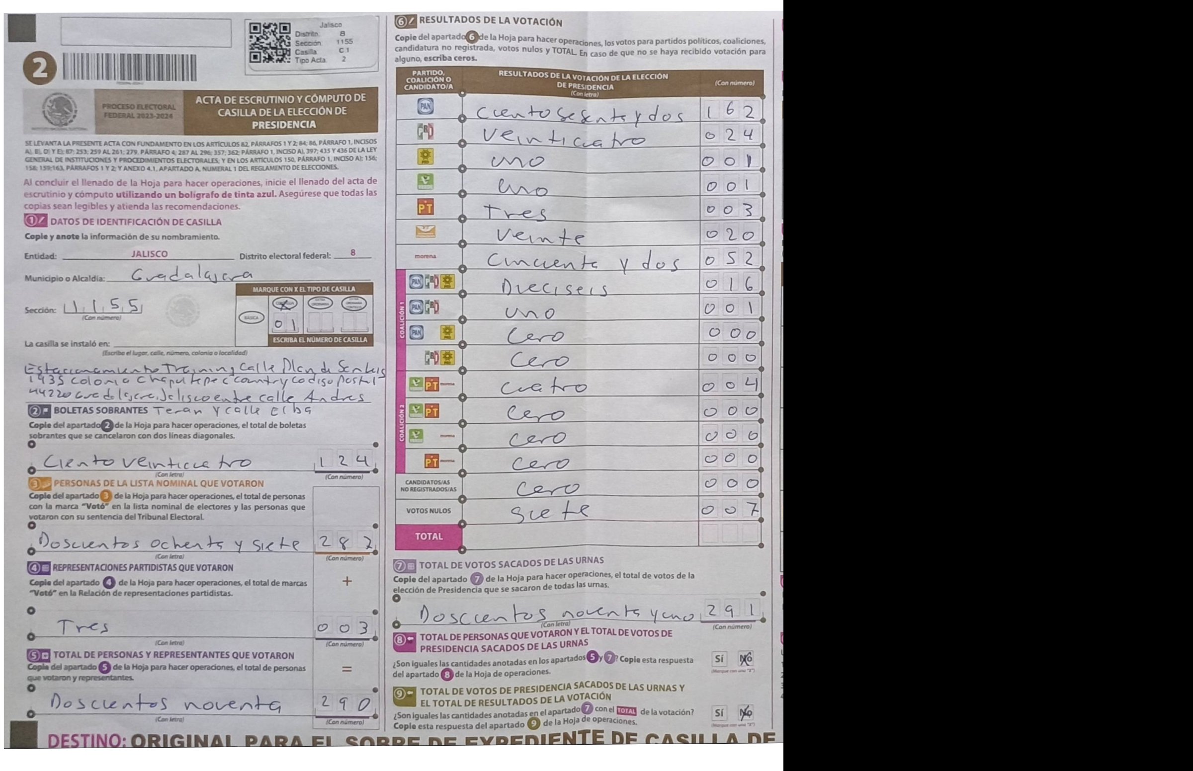 Privacy-masked page of form 141155C0100