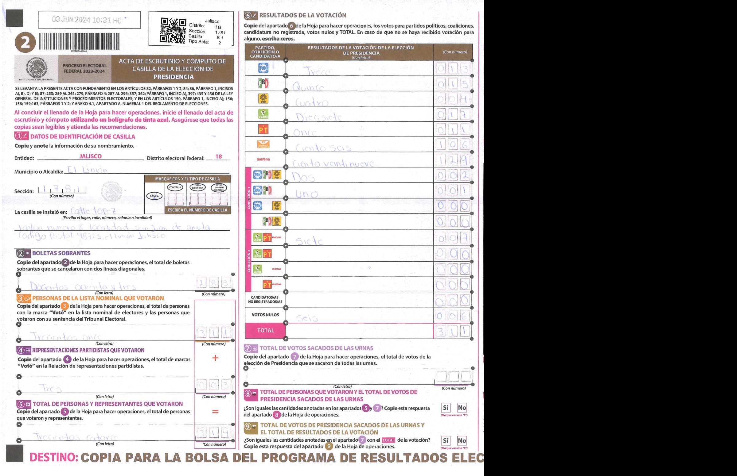 Privacy-masked page of form 141781B0100