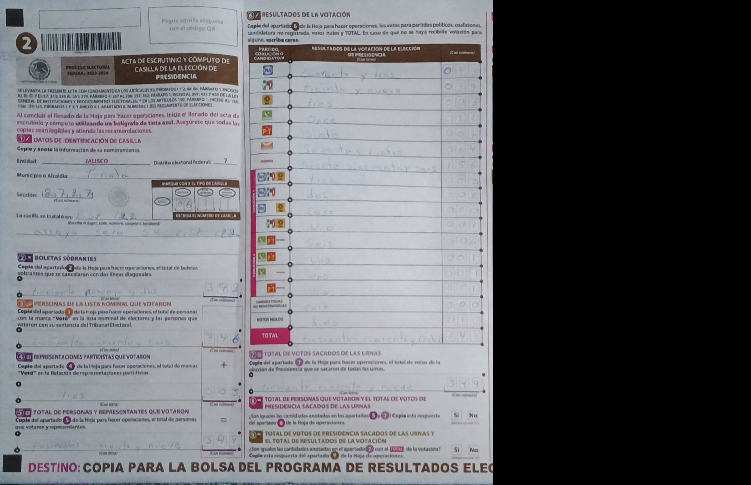 Privacy-masked page of form 142727C0600