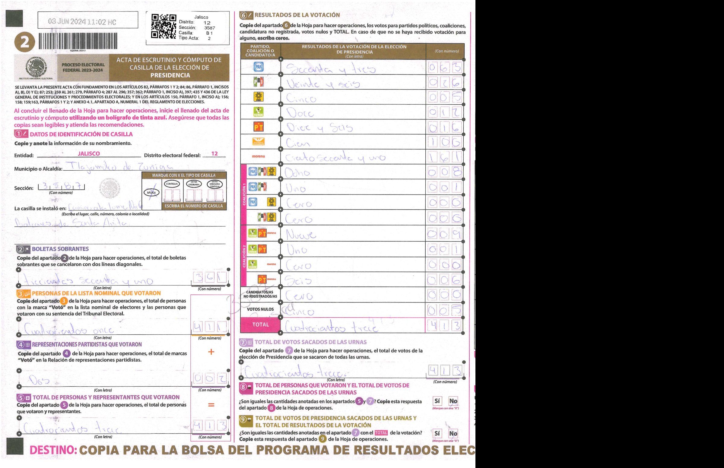 Privacy-masked page of form 143587B0100
