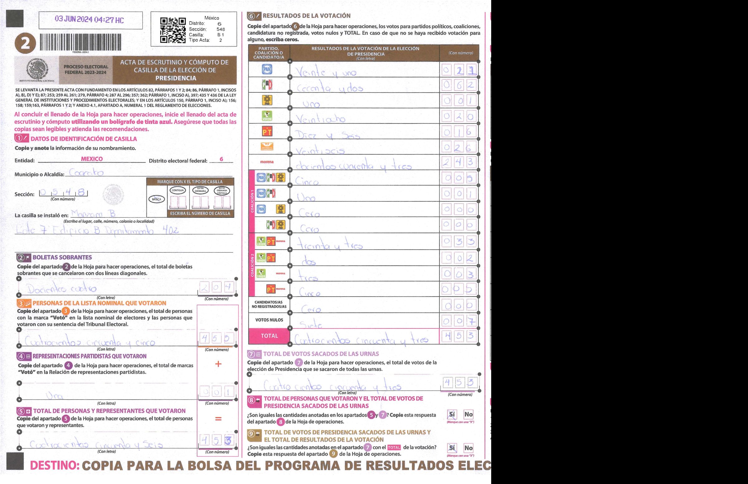 Privacy-masked page of form 150548B0100