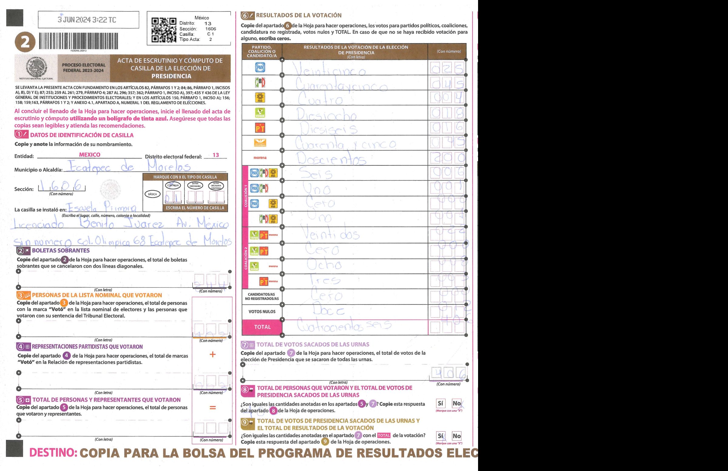 Privacy-masked page of form 151606C0100