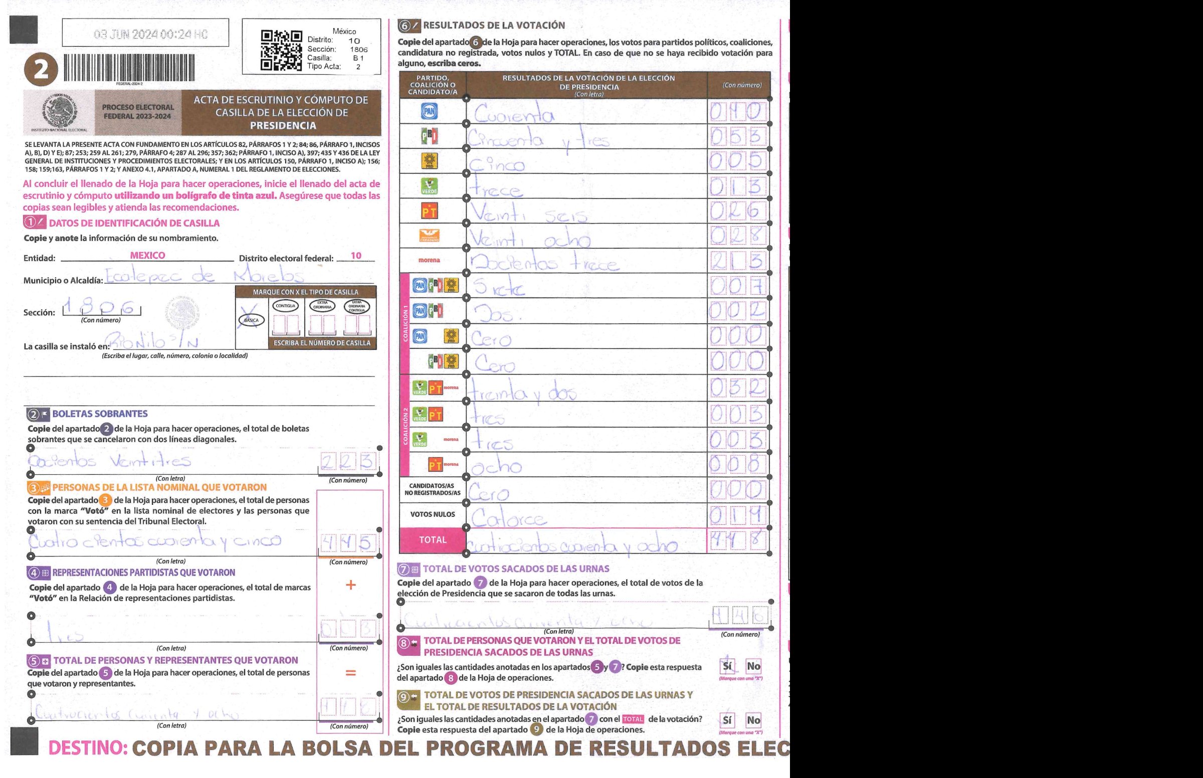 Privacy-masked page of form 151806B0100