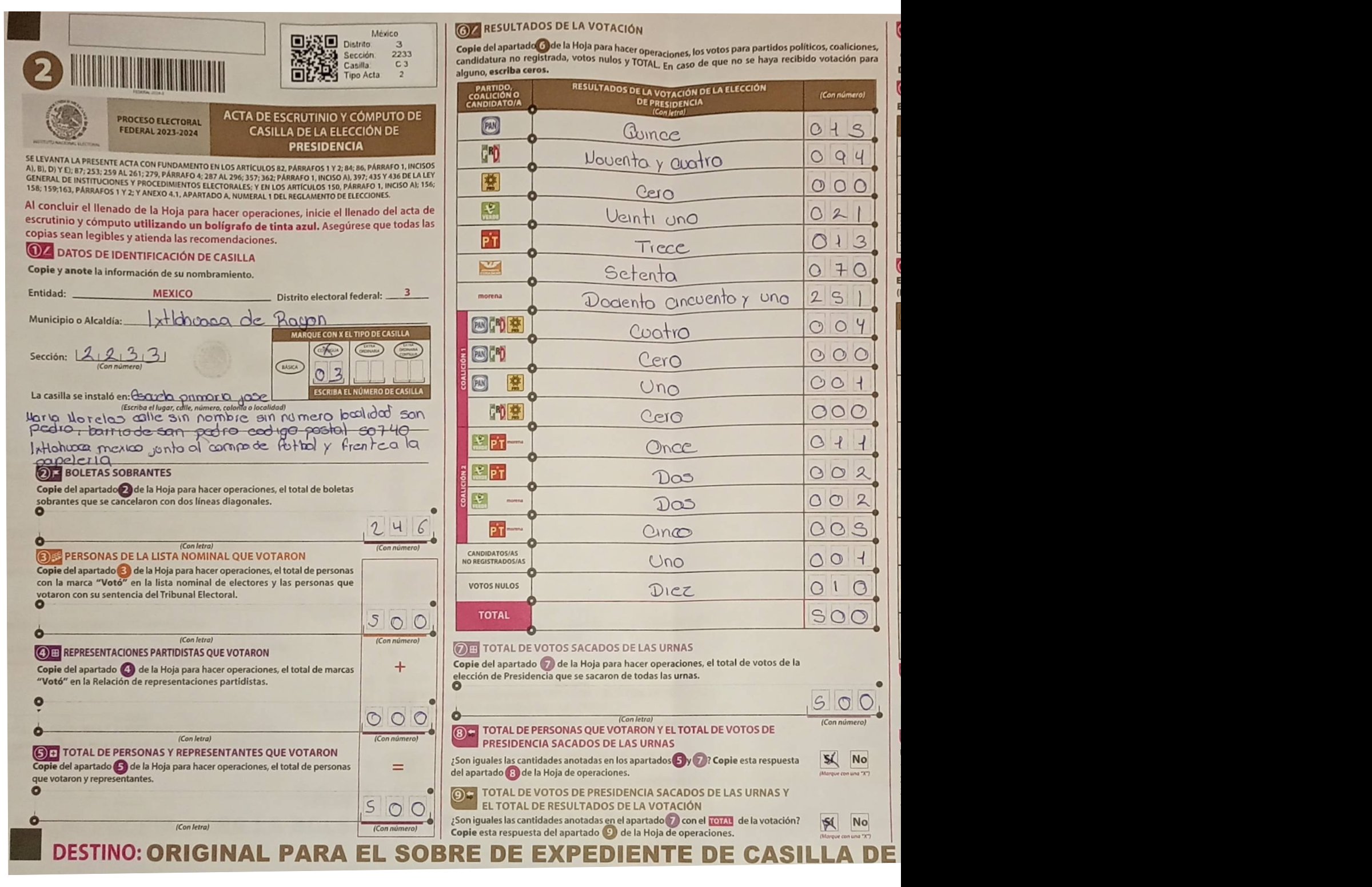 Privacy-masked page of form 152233C0300