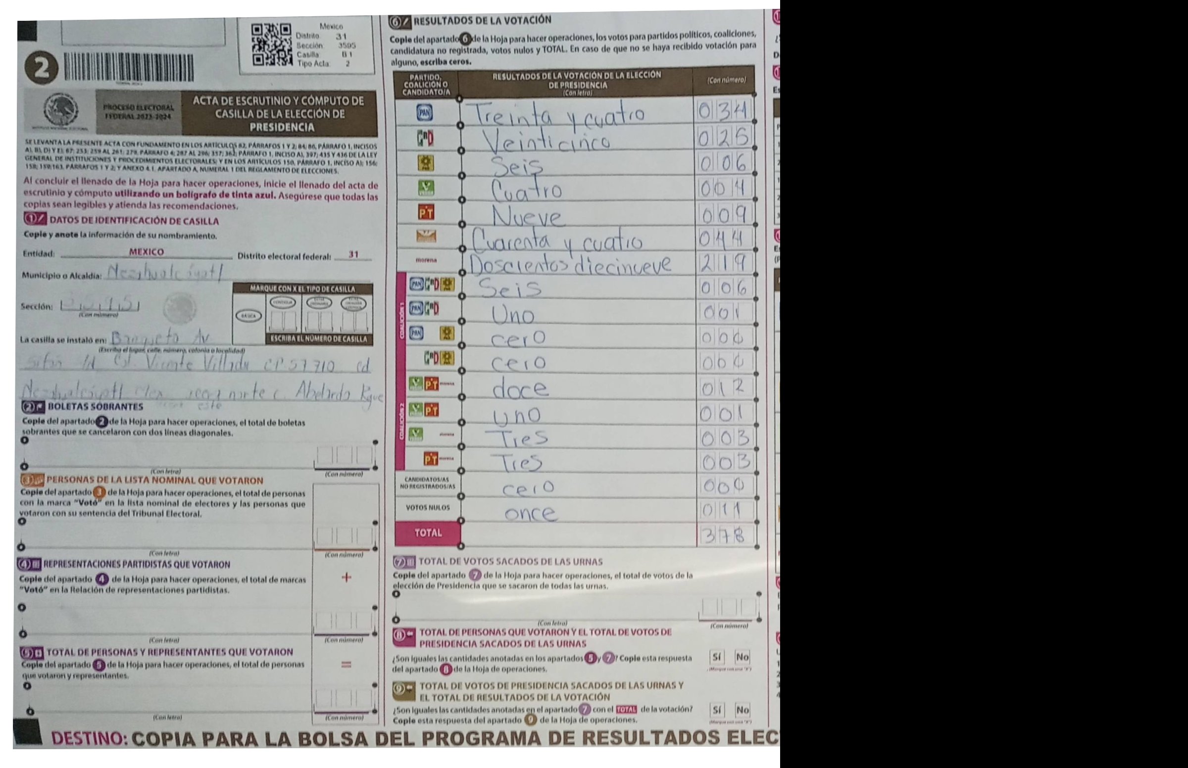Privacy-masked page of form 153595B0100