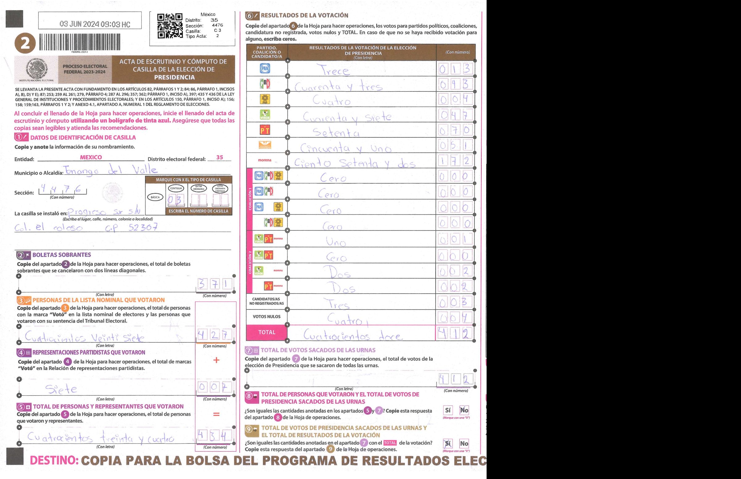 Privacy-masked page of form 154476C0300