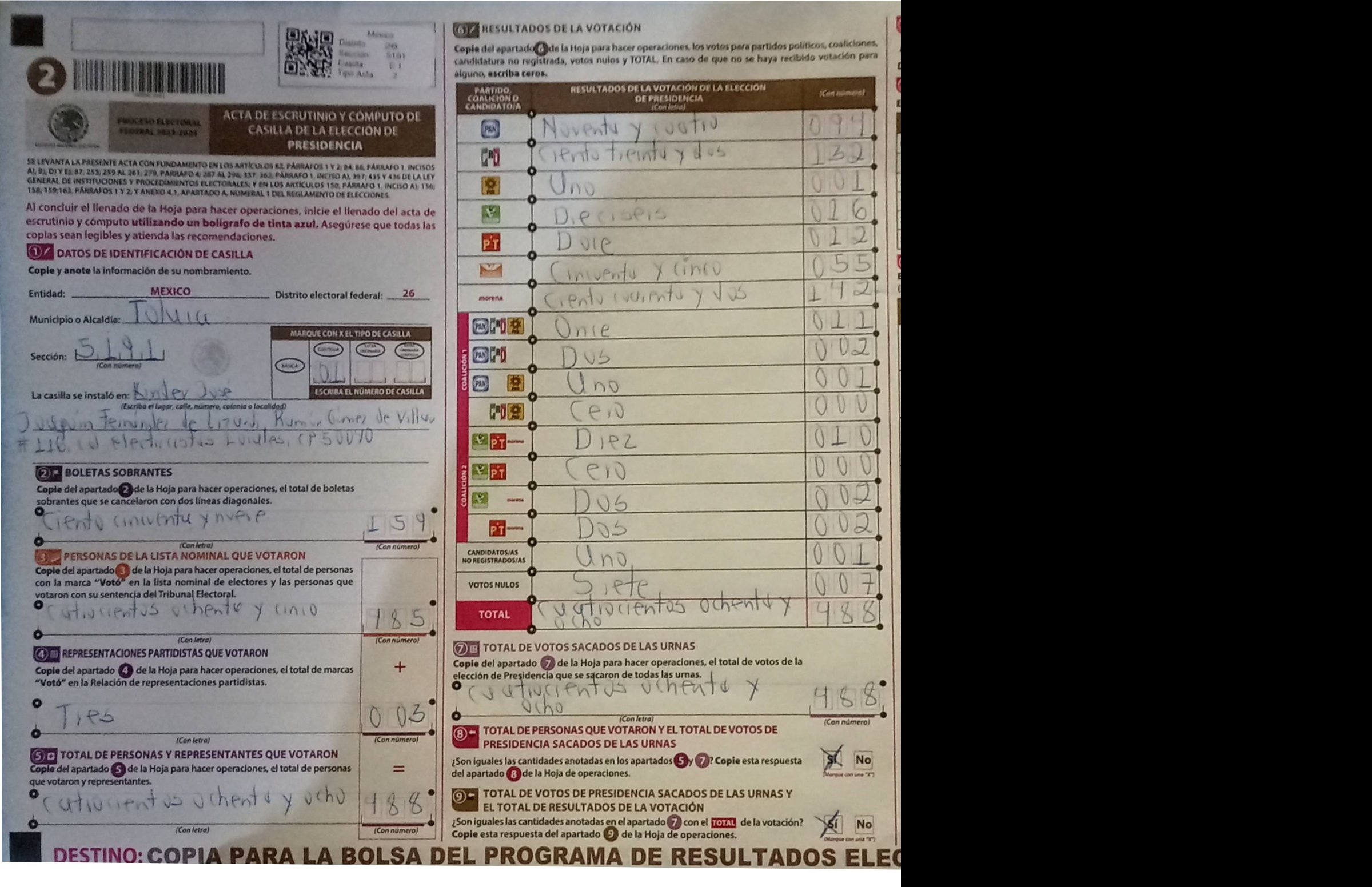 Privacy-masked page of form 155191C0100