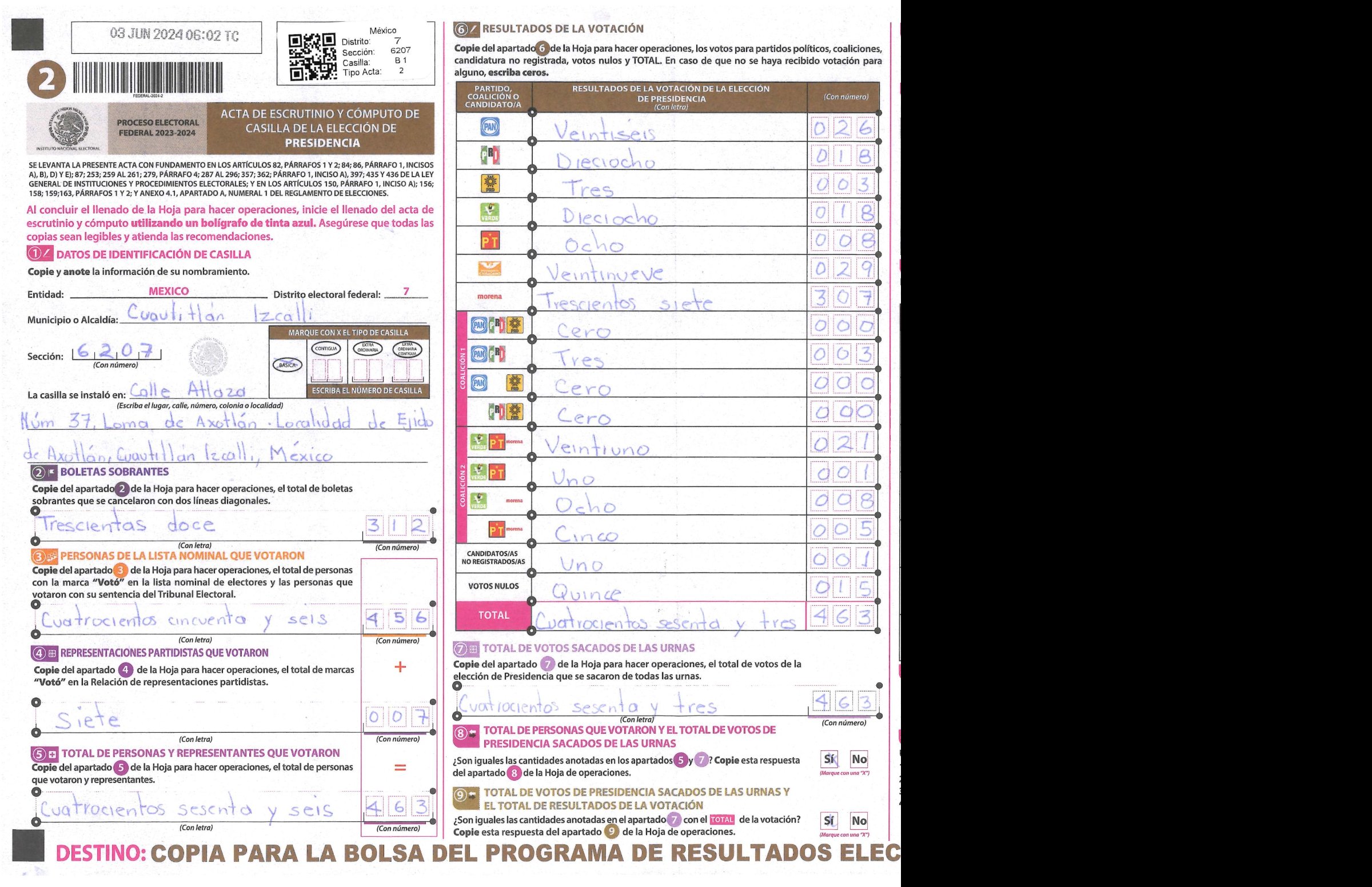 Privacy-masked page of form 156207B0100