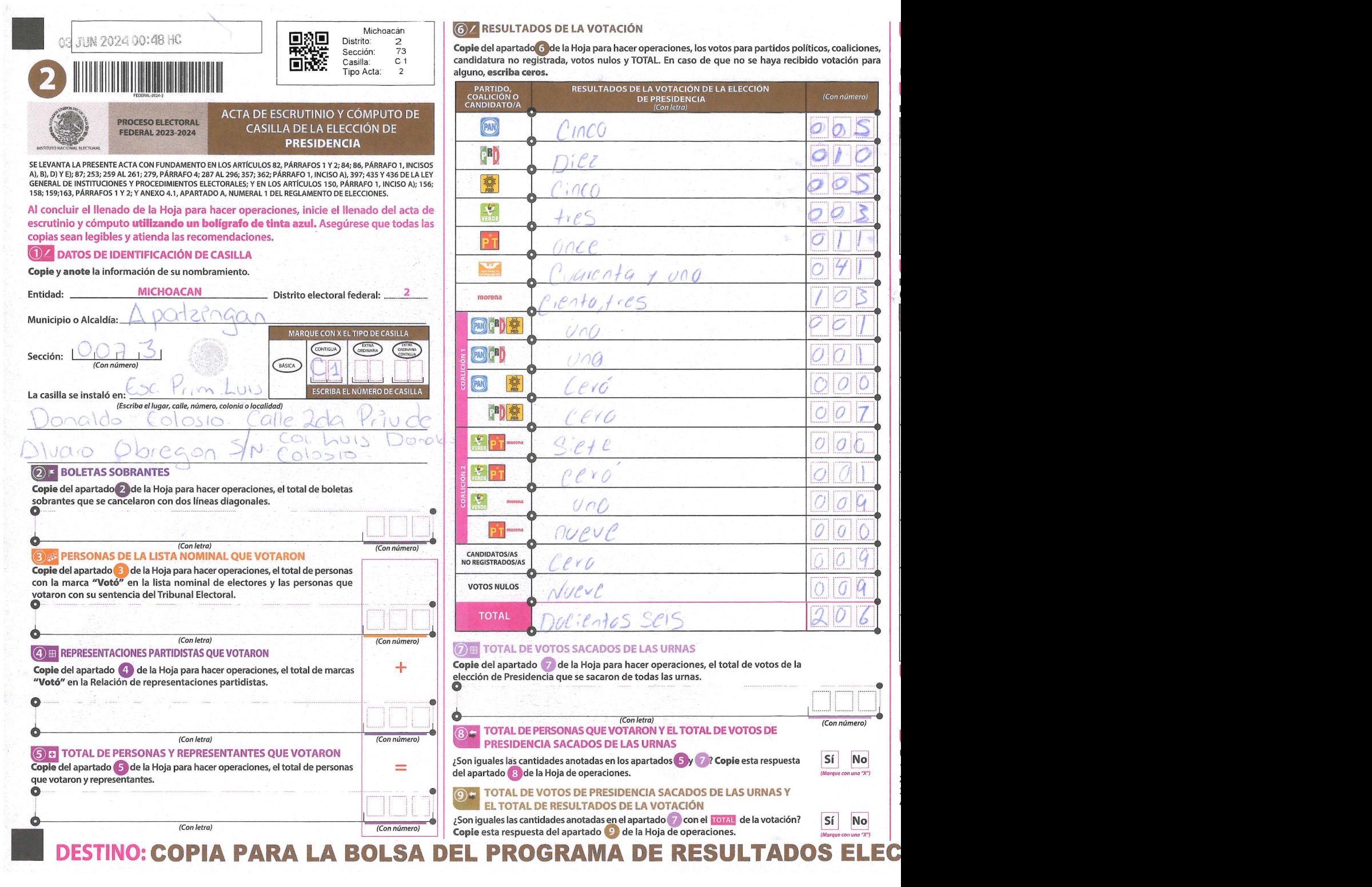 Privacy-masked page of form 160073C0100