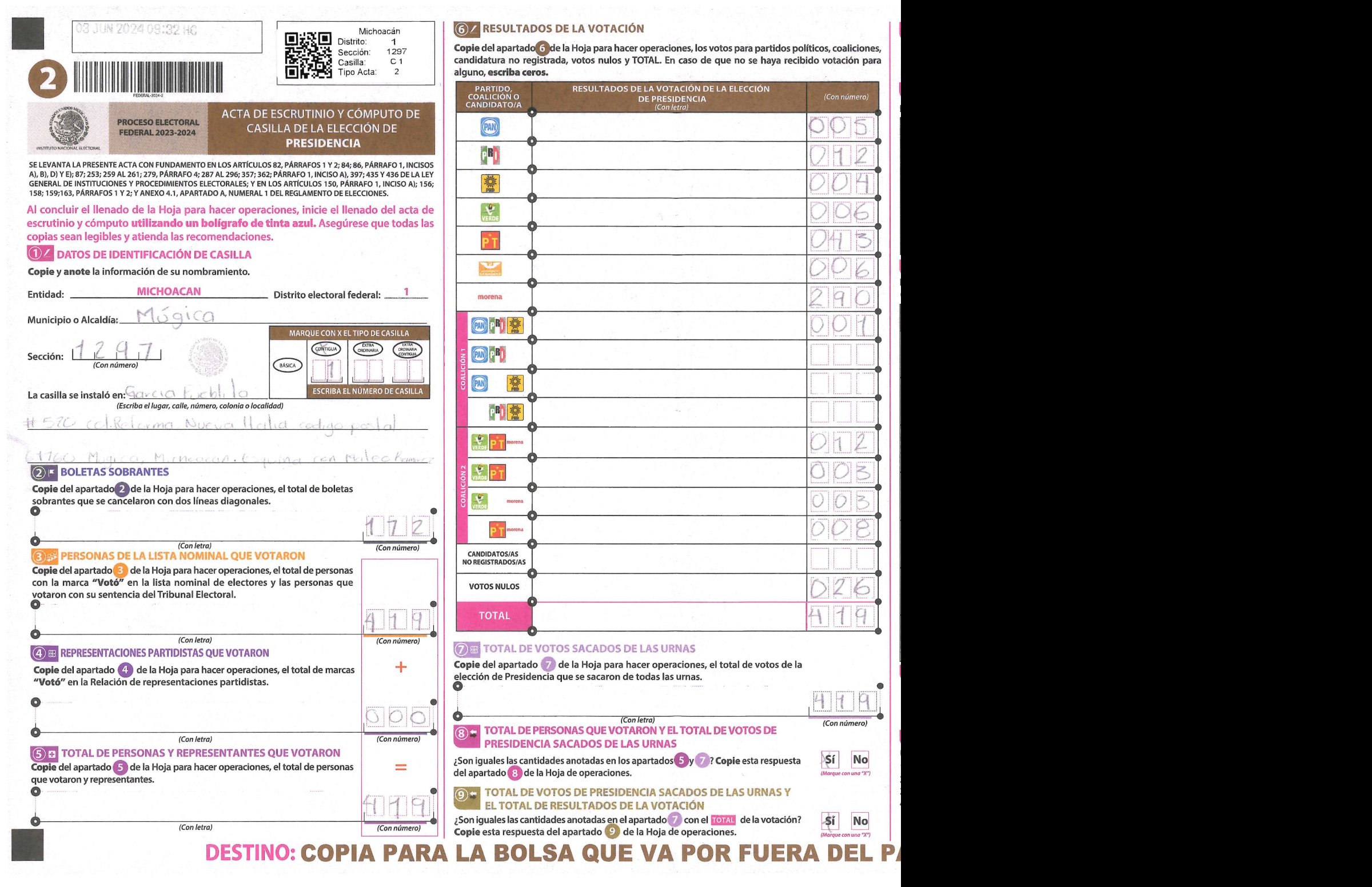 Privacy-masked page of form 161297C0100