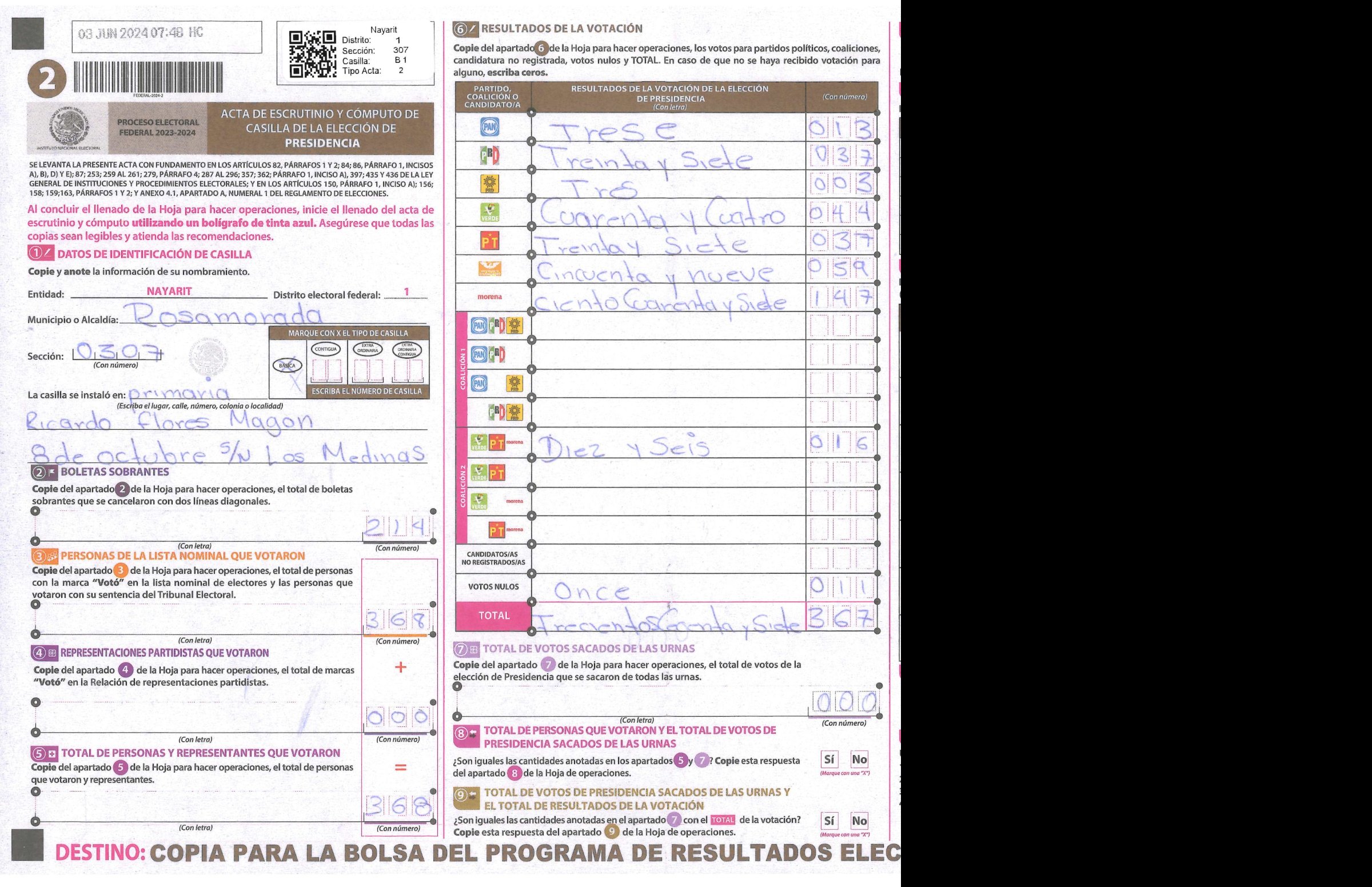 Privacy-masked page of form 180307B0100