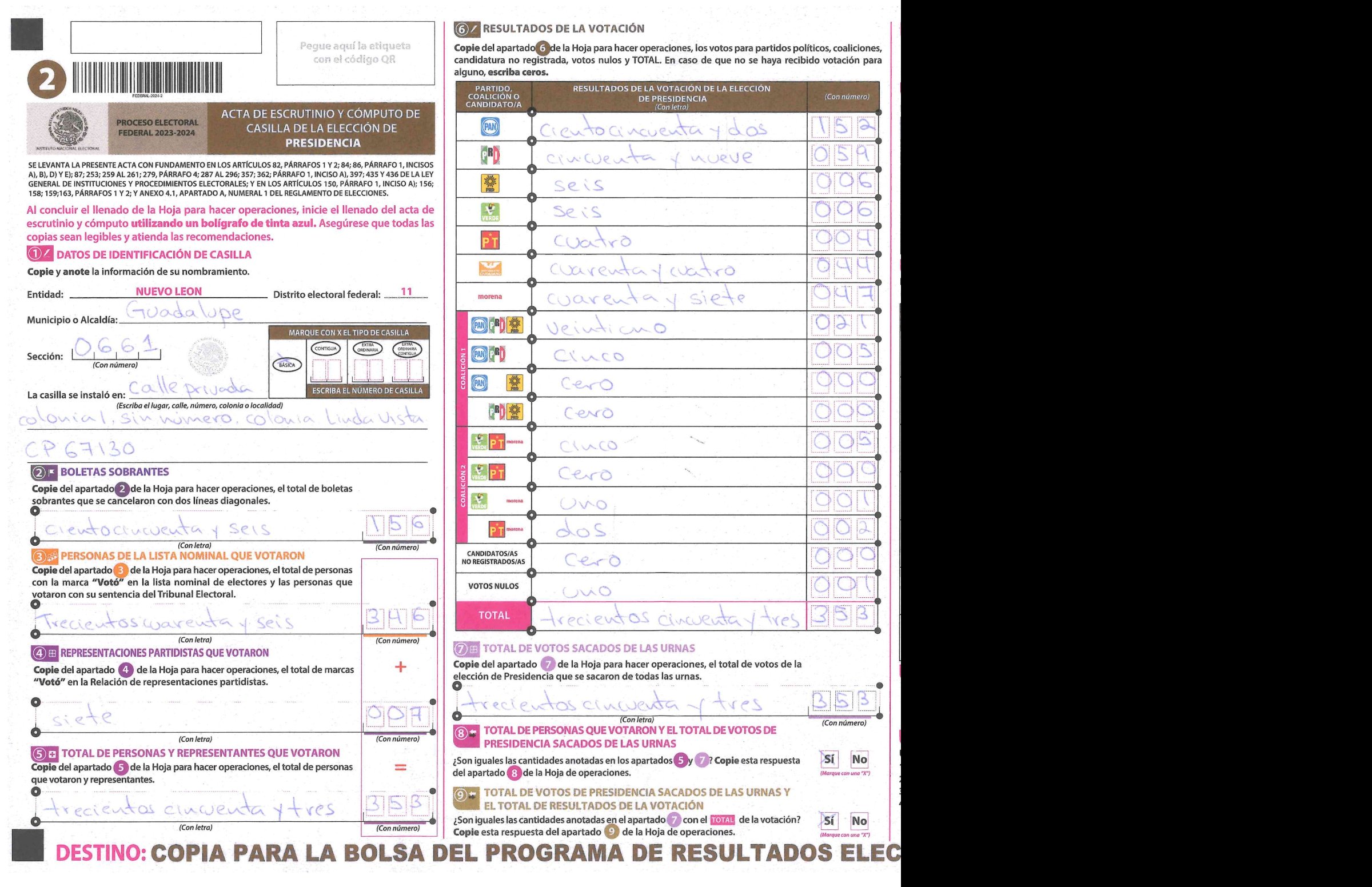Privacy-masked page of form 190661B0100