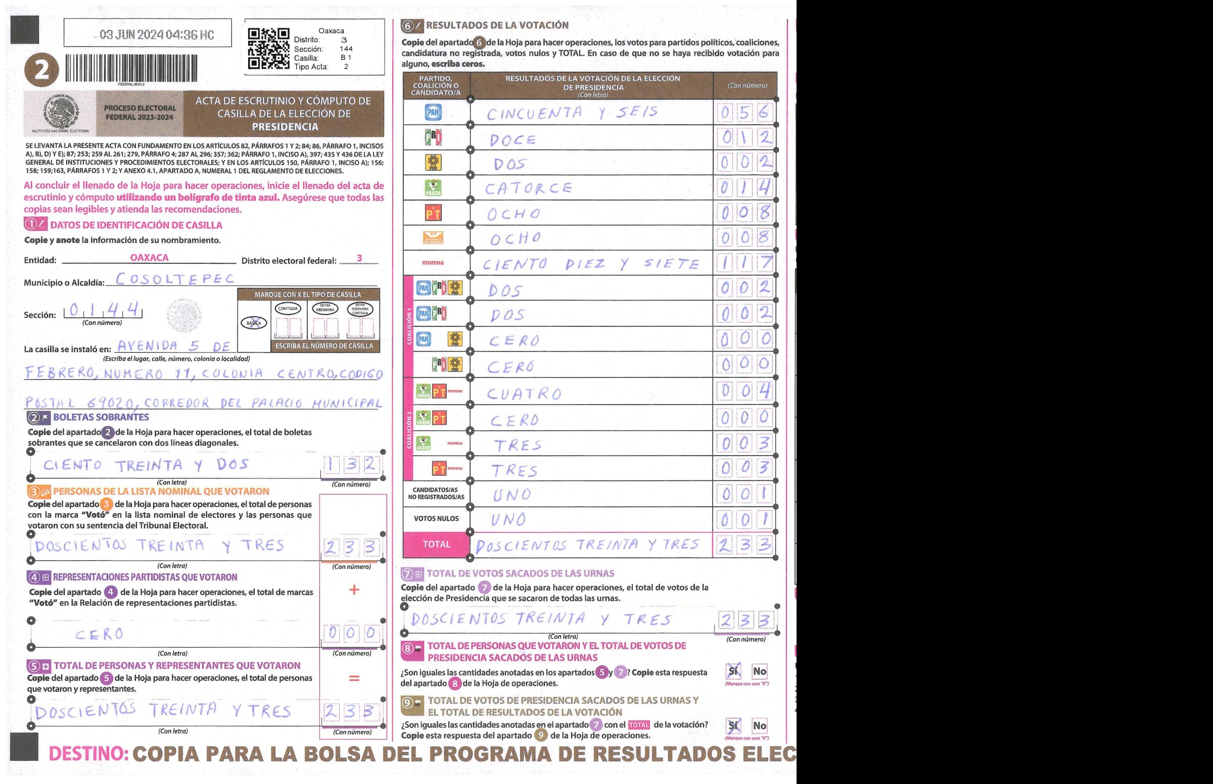 Privacy-masked page of form 200144B0100