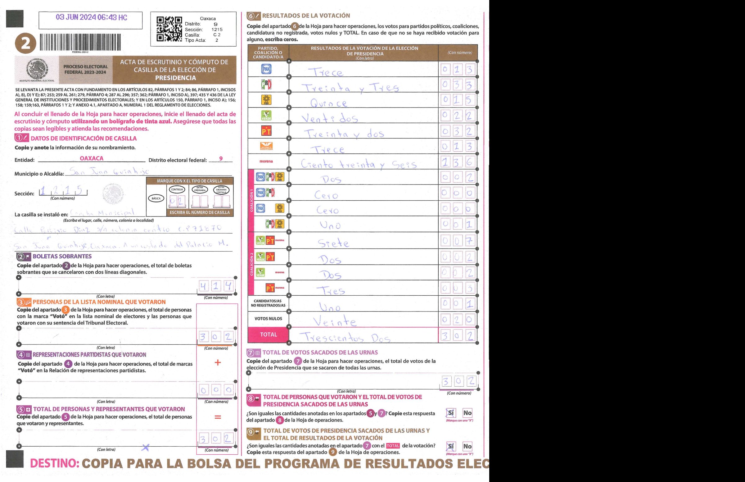Privacy-masked page of form 201215C0200