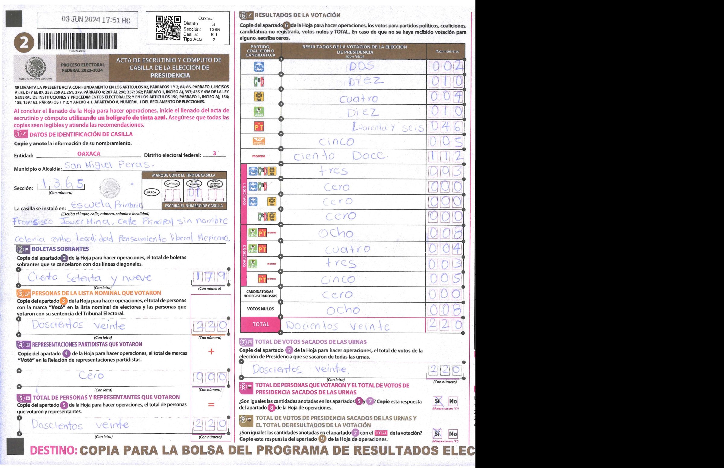 Privacy-masked page of form 201365E0100