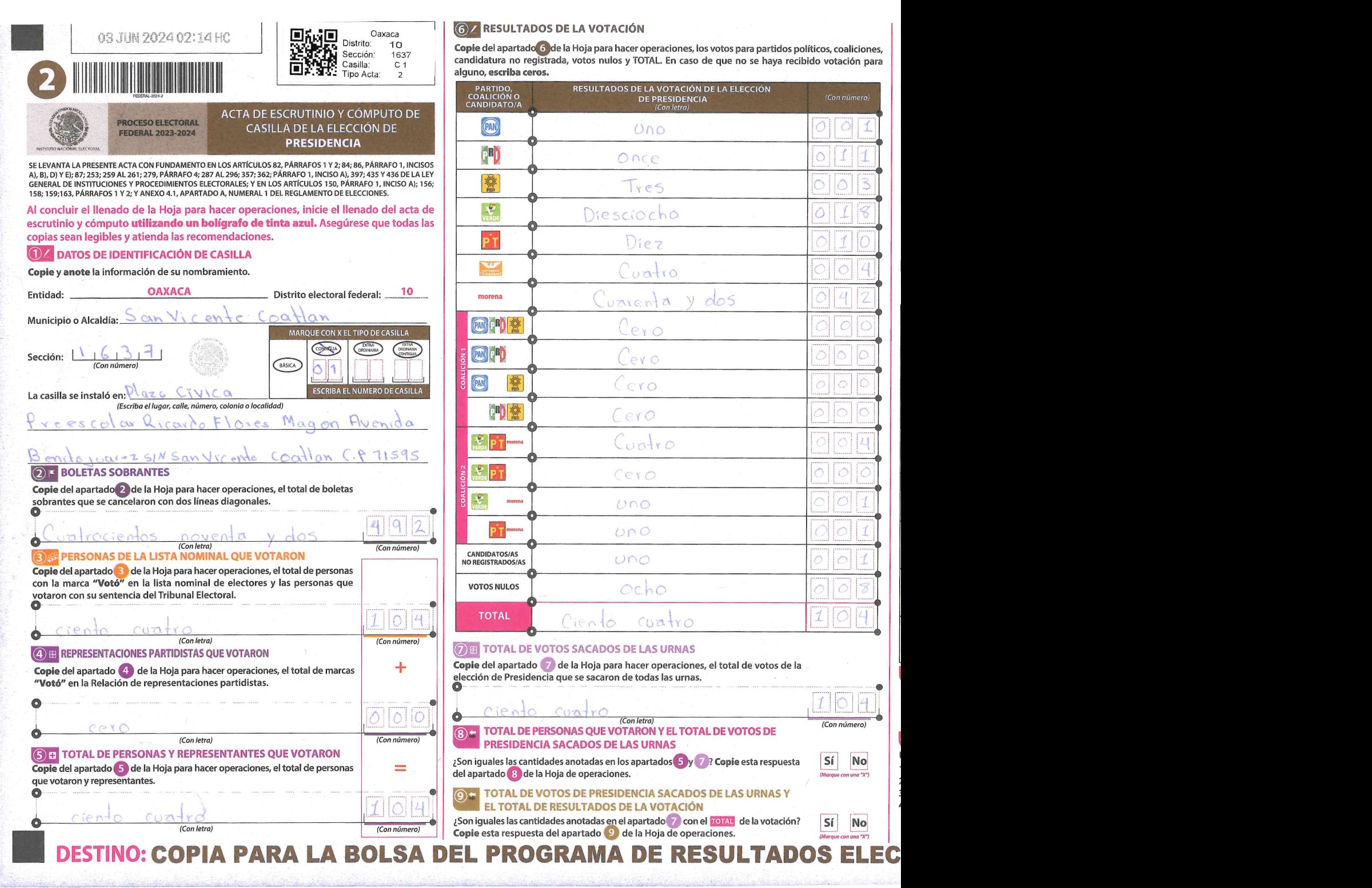 Privacy-masked page of form 201637C0100