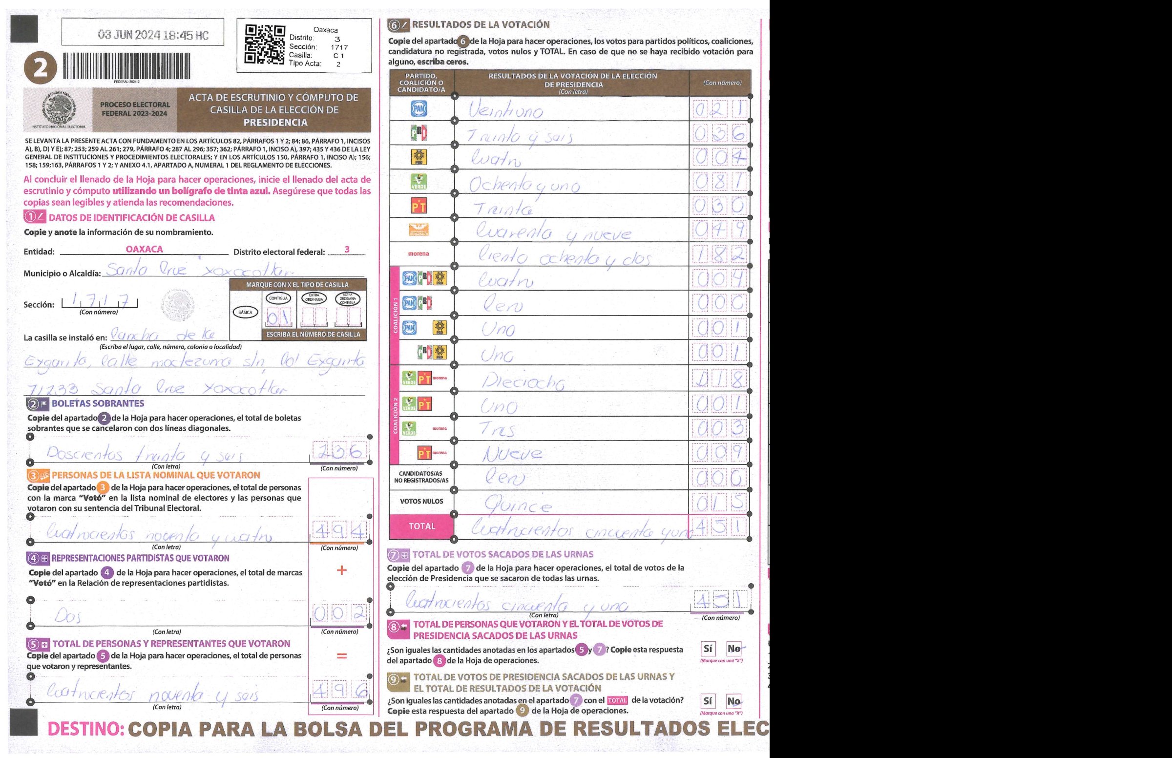 Privacy-masked page of form 201717C0100