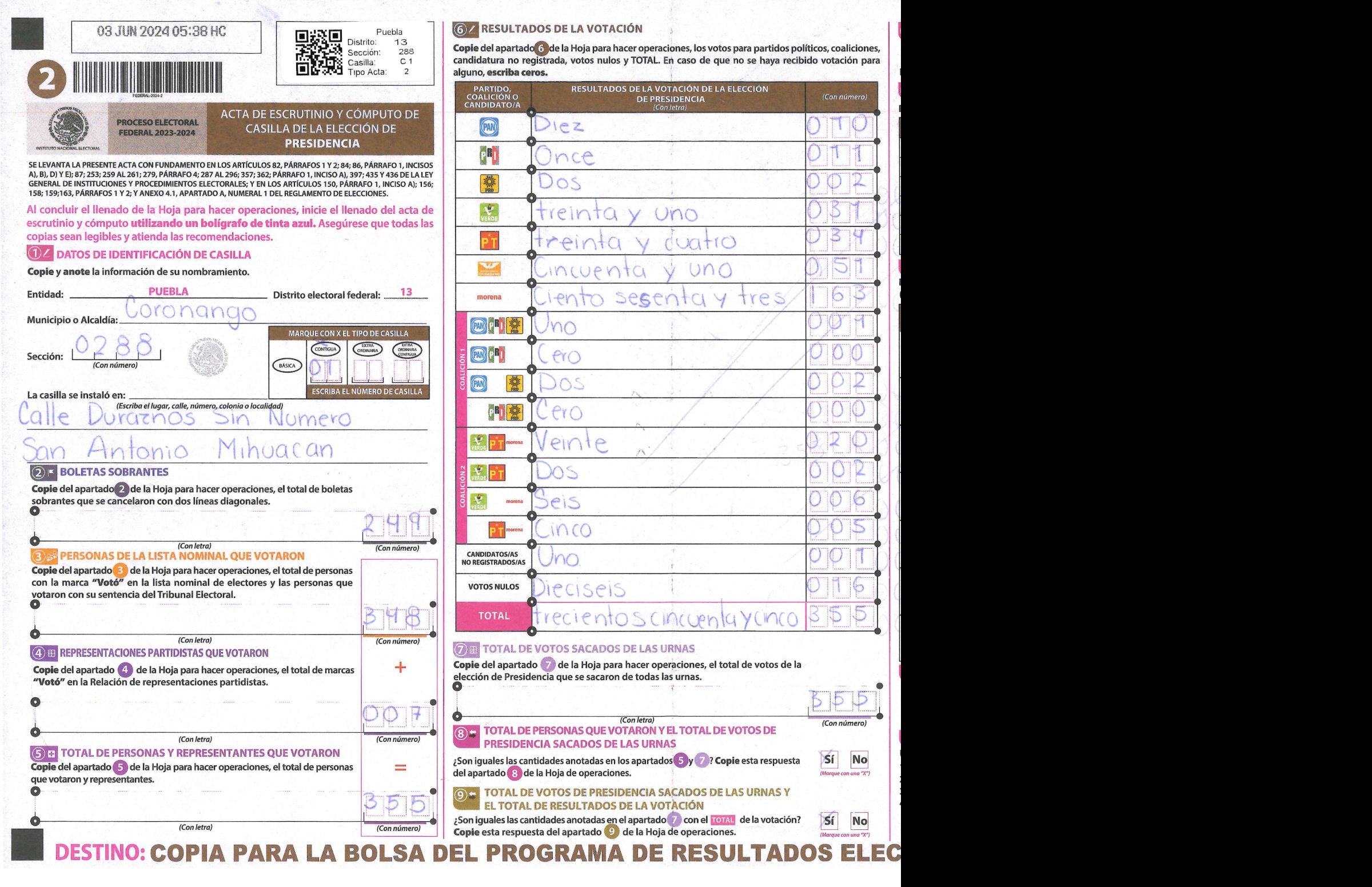 Privacy-masked page of form 210288C0100