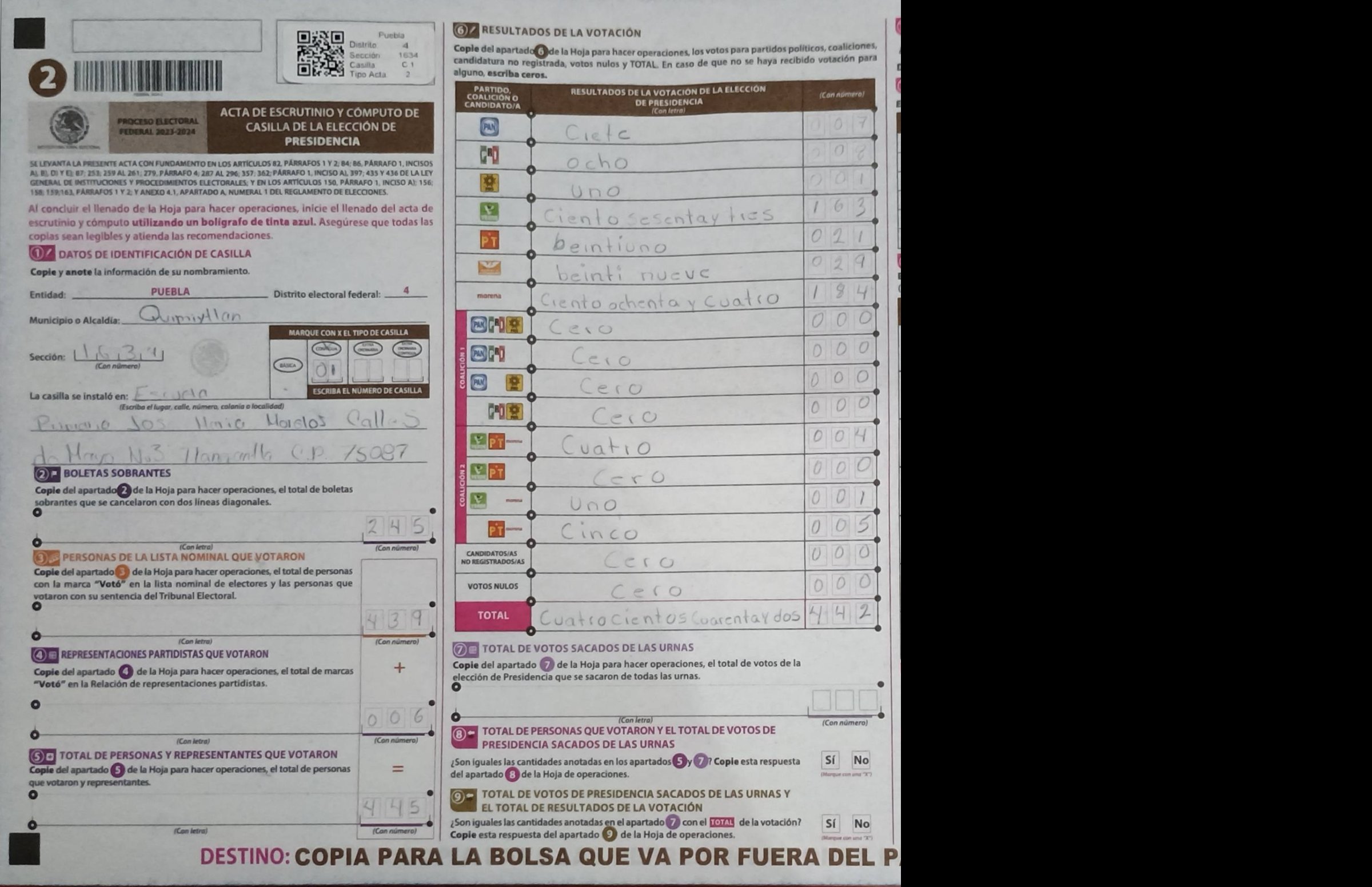 Privacy-masked page of form 211634C0100