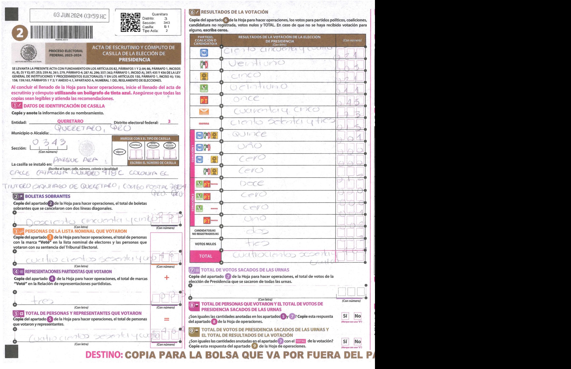 Privacy-masked page of form 220343B0100