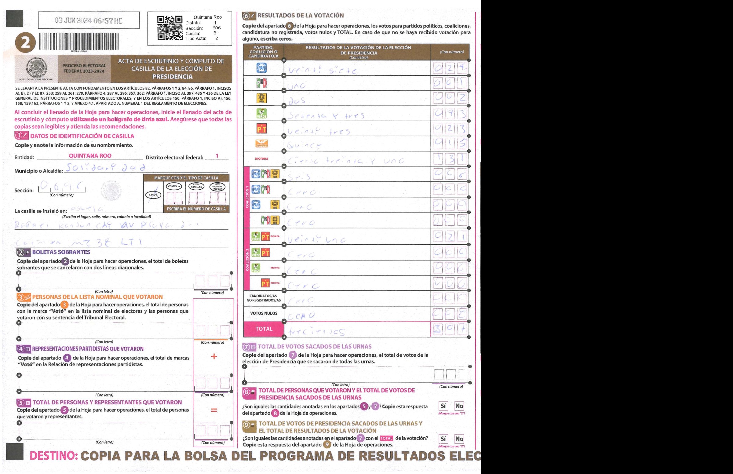 Privacy-masked page of form 230696B0100