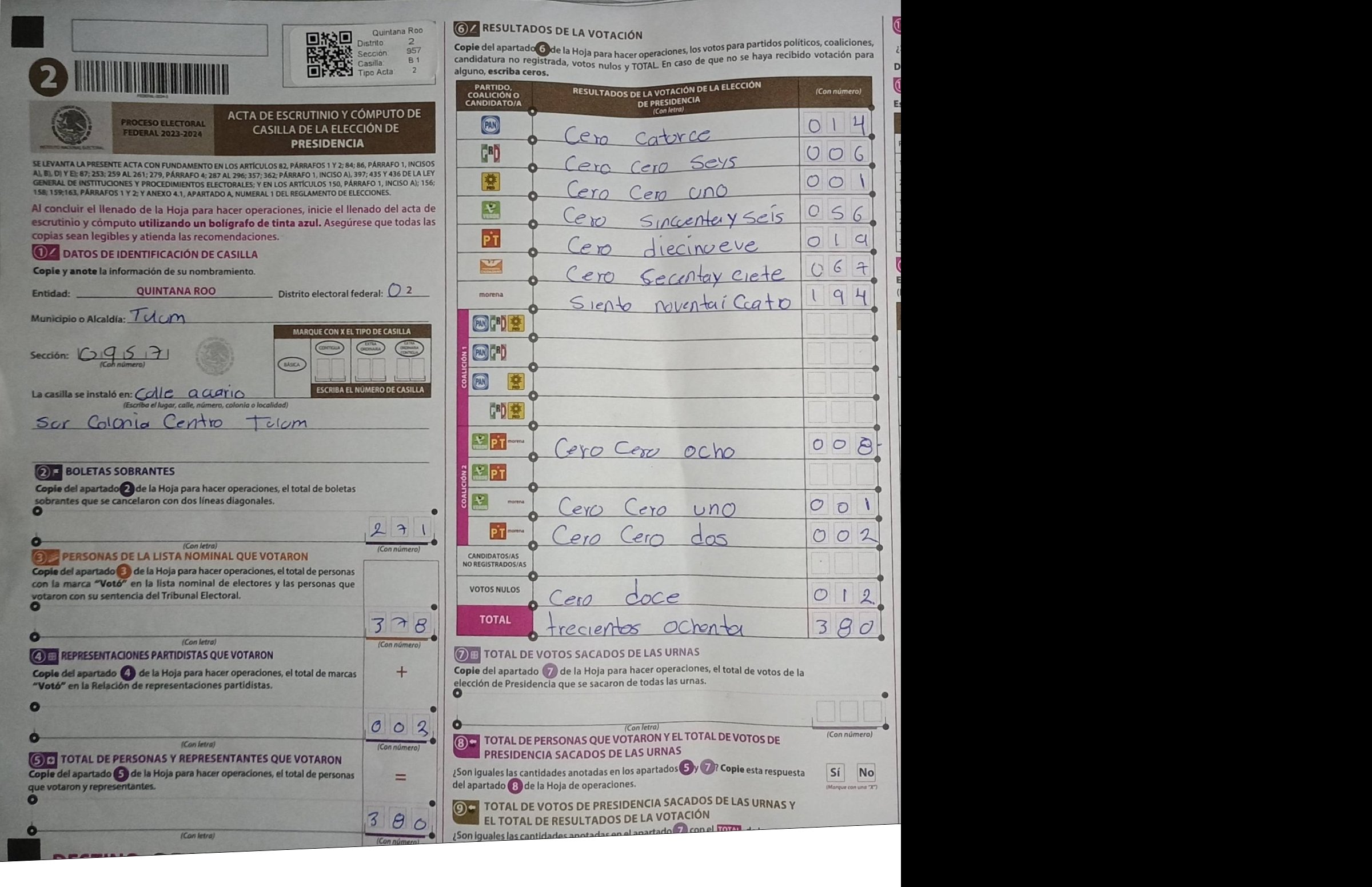 Privacy-masked page of form 230957B0100