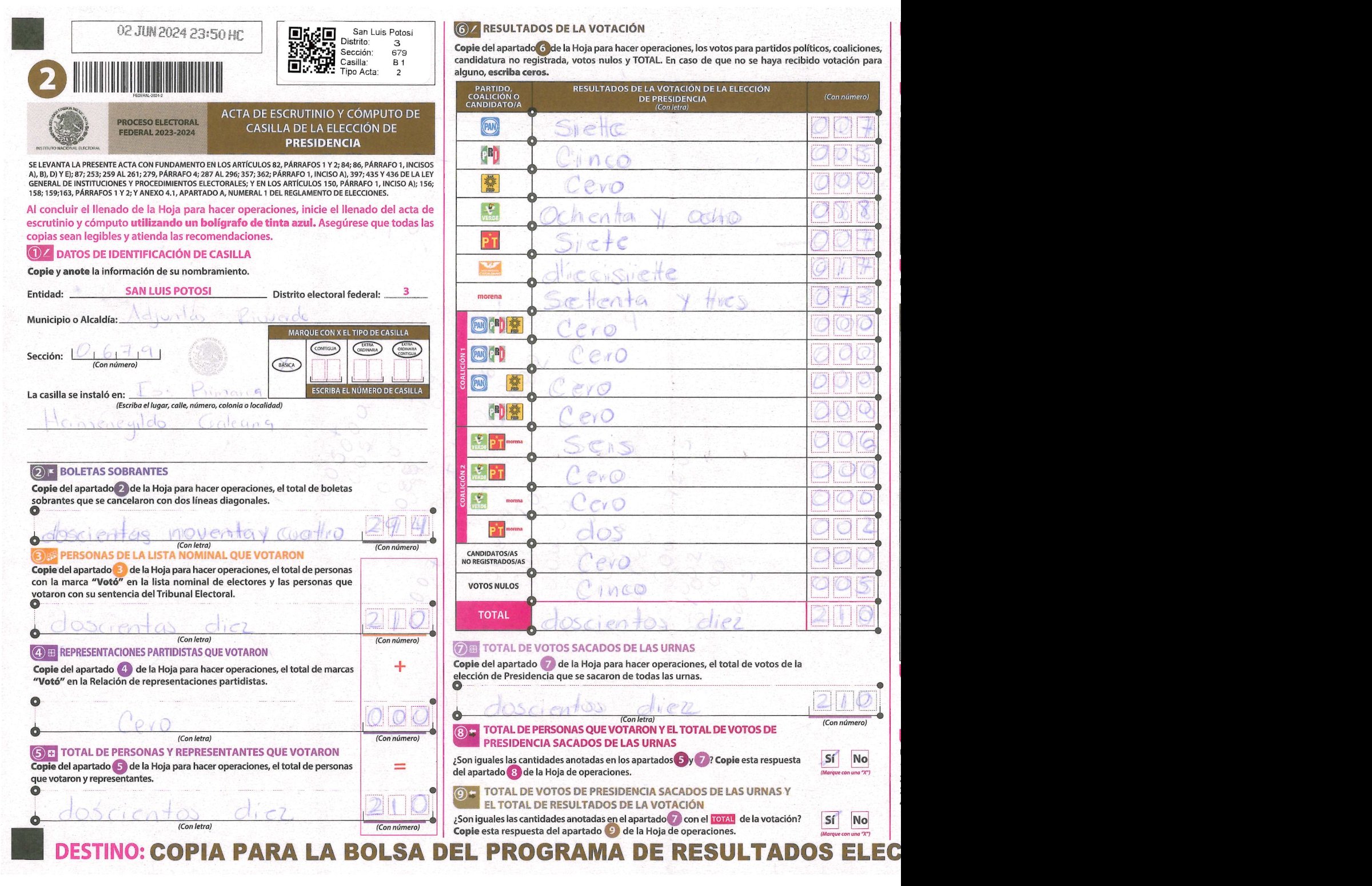 Privacy-masked page of form 240679B0100