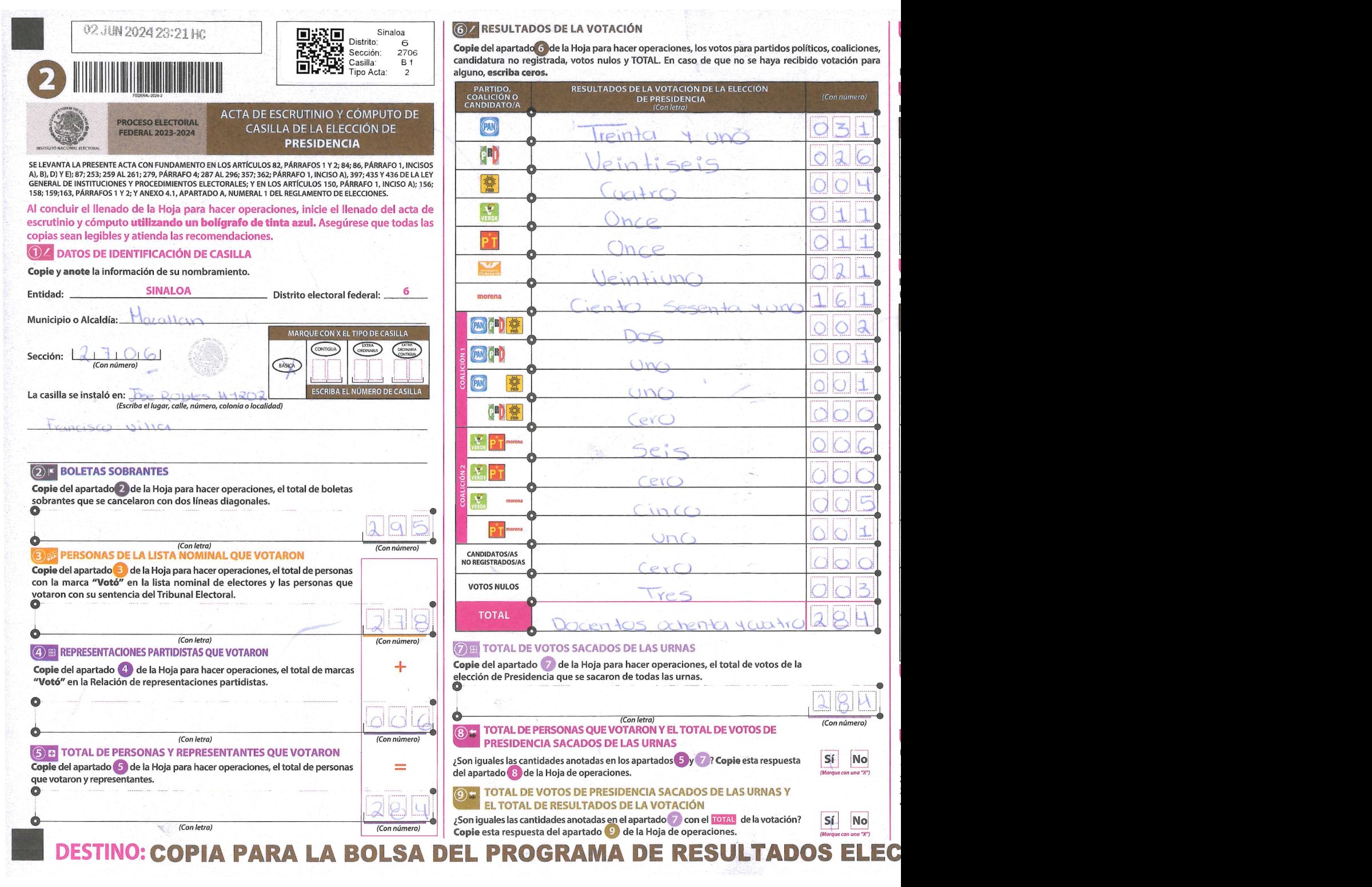 Privacy-masked page of form 252706B0100