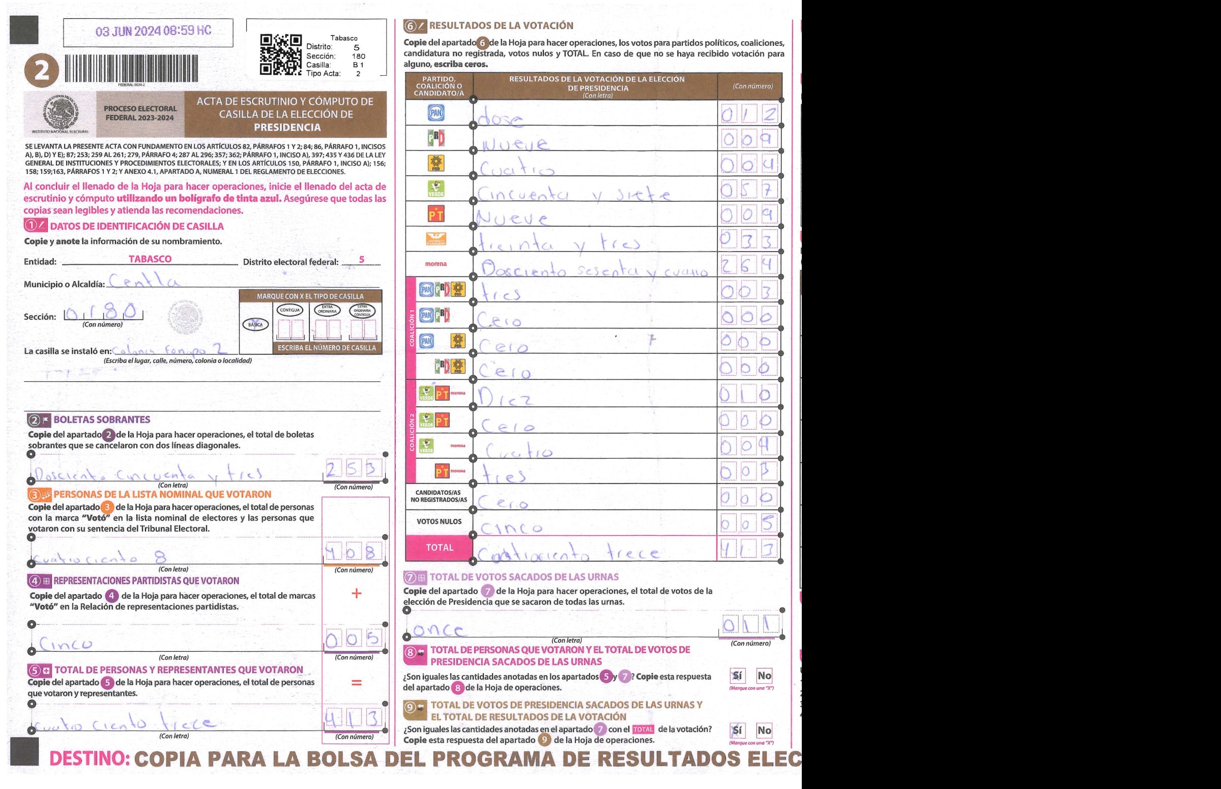 Privacy-masked page of form 270180B0100