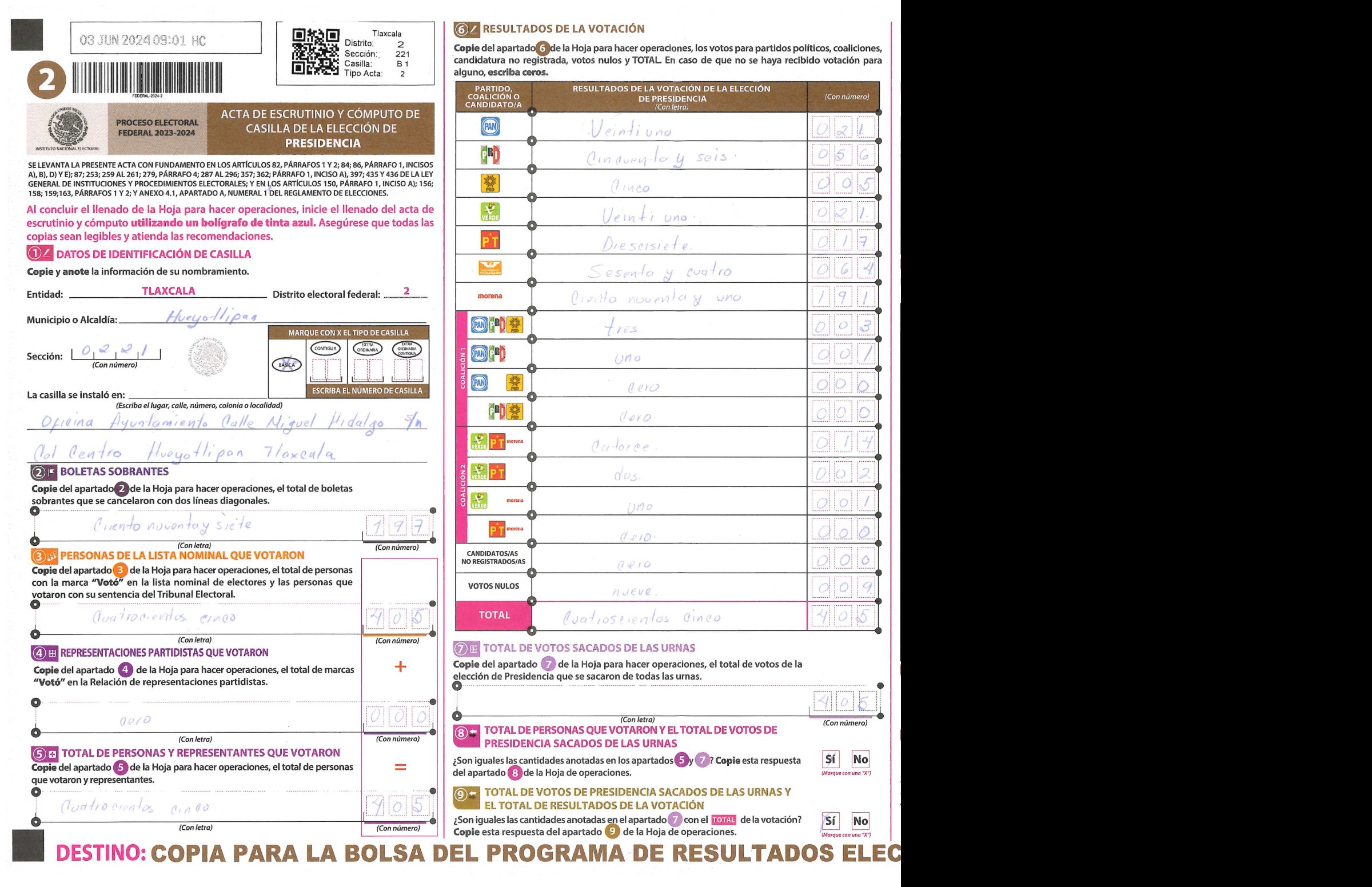 Privacy-masked page of form 290221B0100