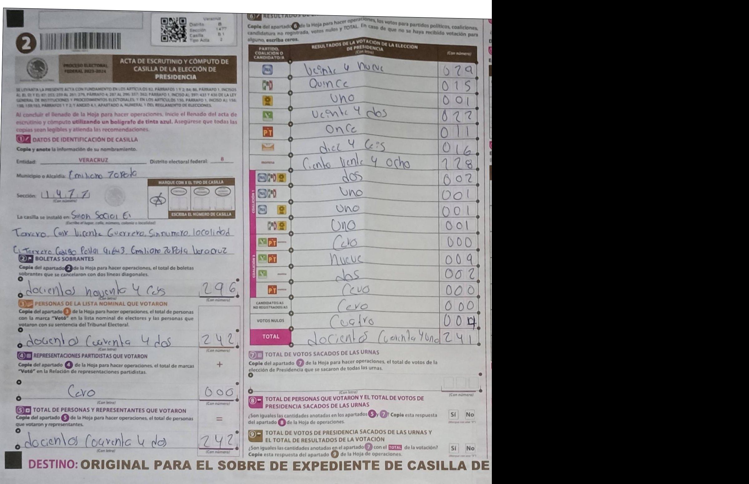 Privacy-masked page of form 301477B0100