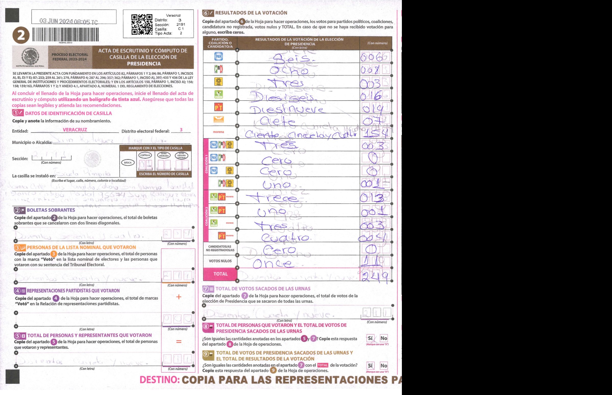 Privacy-masked page of form 302191C0100