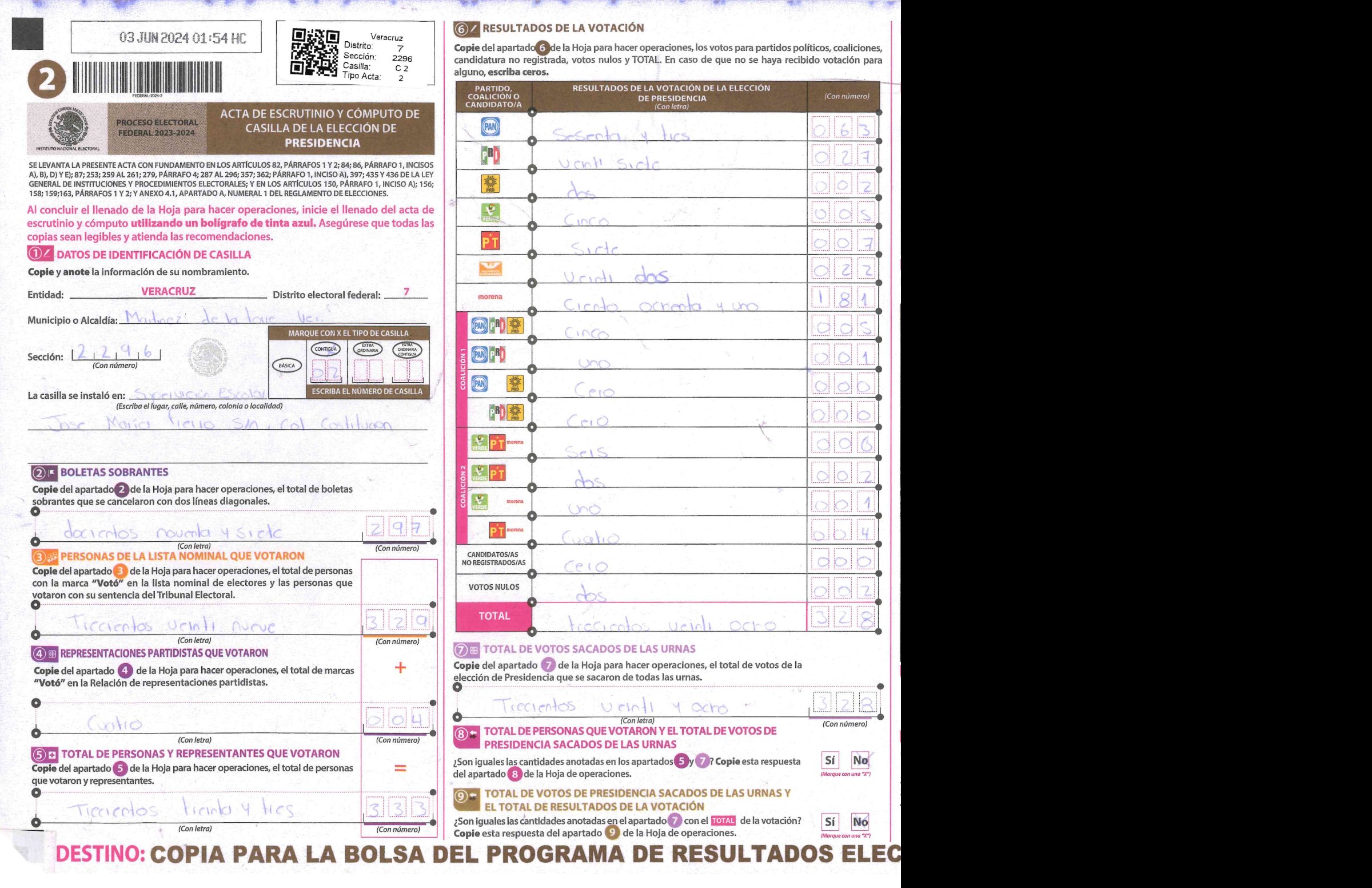 Privacy-masked page of form 302296C0200