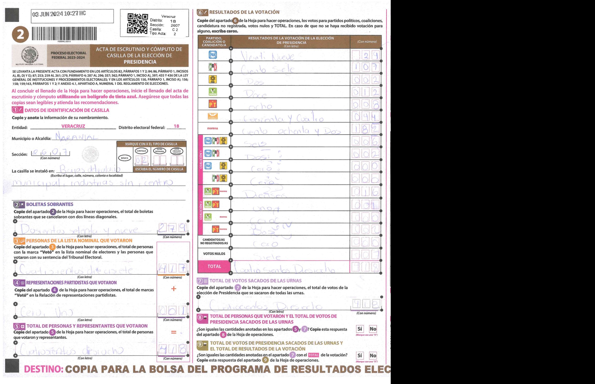 Privacy-masked page of form 302607C0200
