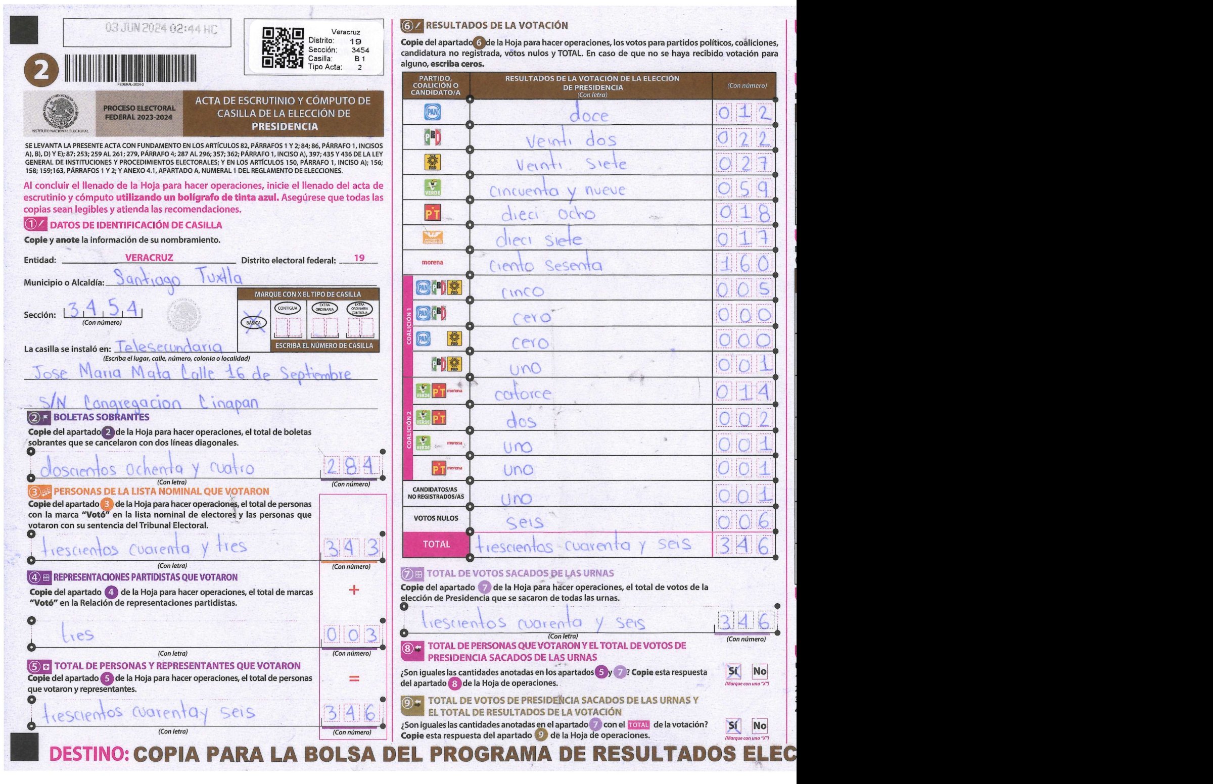 Privacy-masked page of form 303454B0100