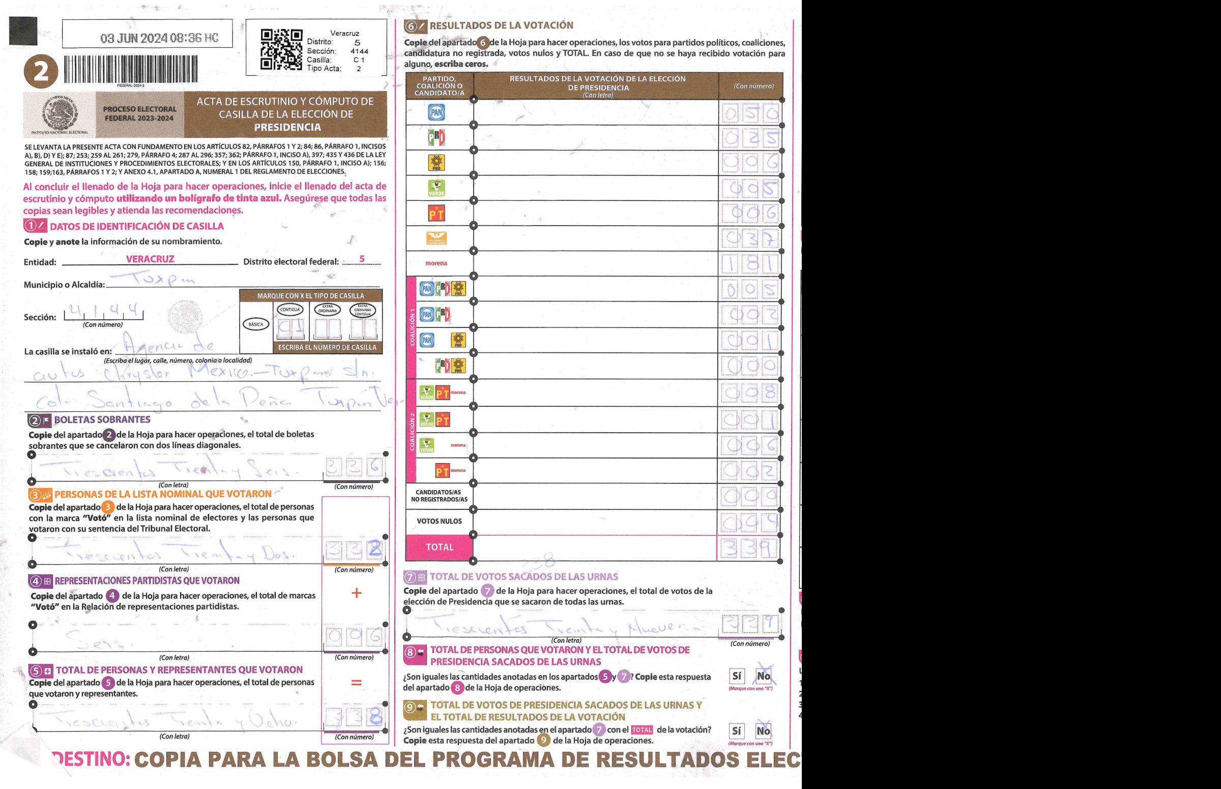 Privacy-masked page of form 304144C0100