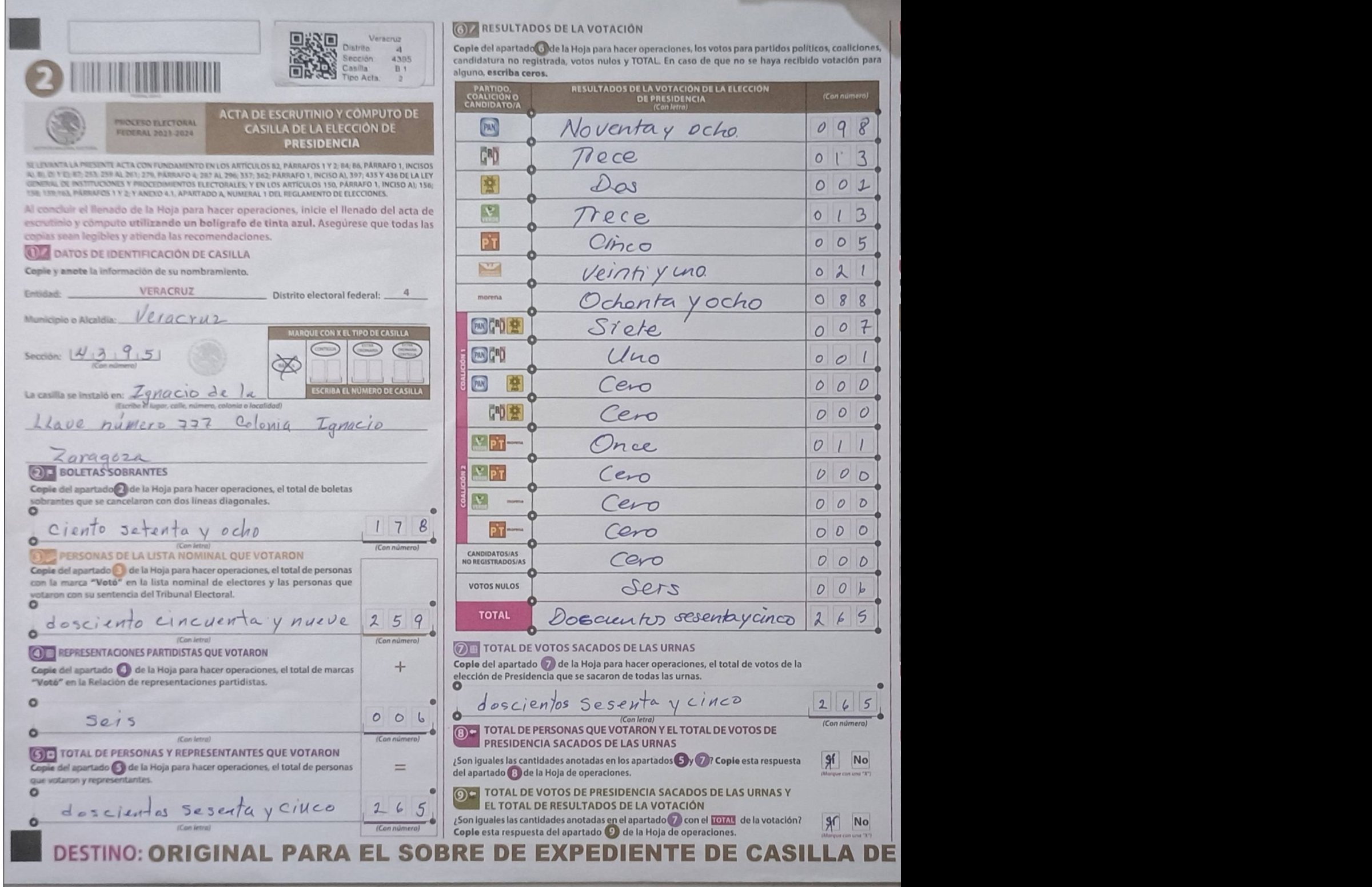 Privacy-masked page of form 304395B0100