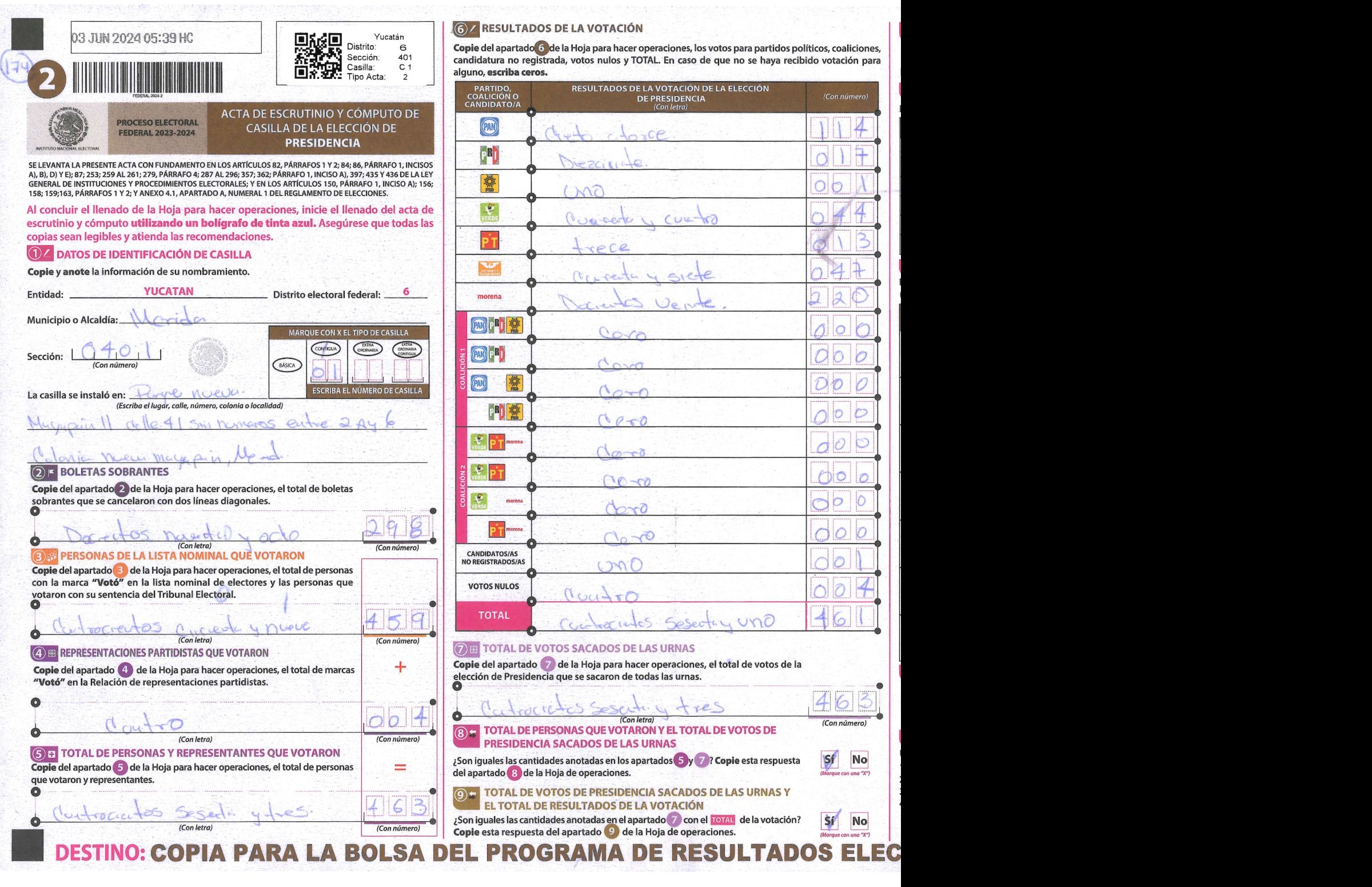 Privacy-masked page of form 310401C0100